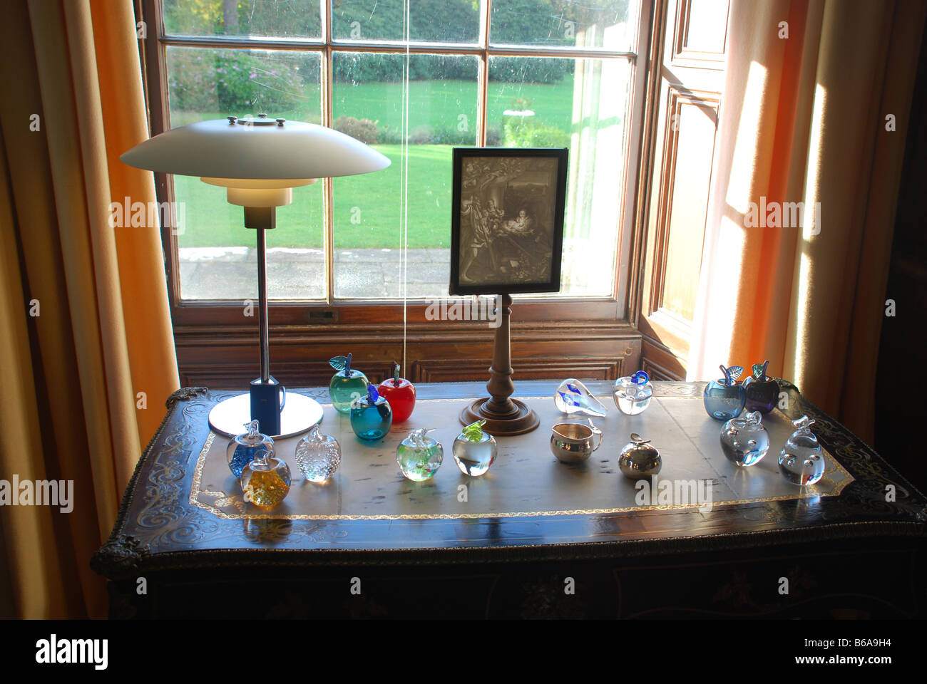 A collection of glass paperweights displayed at the Ballywalter Estate in northern Ireland. Stock Photo