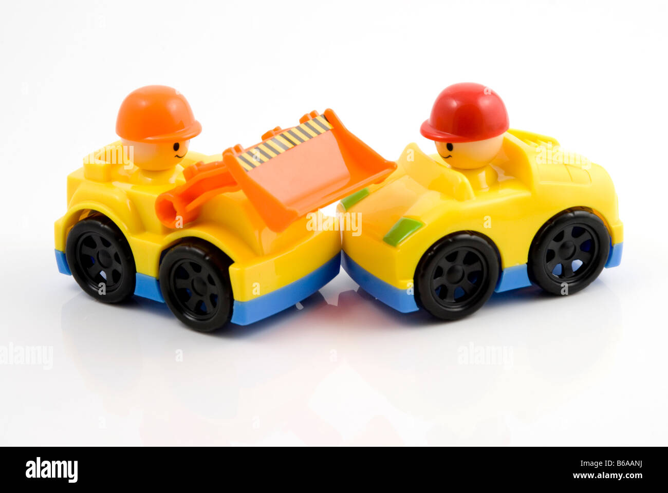 car crash concept, two plastic cars Stock Photo