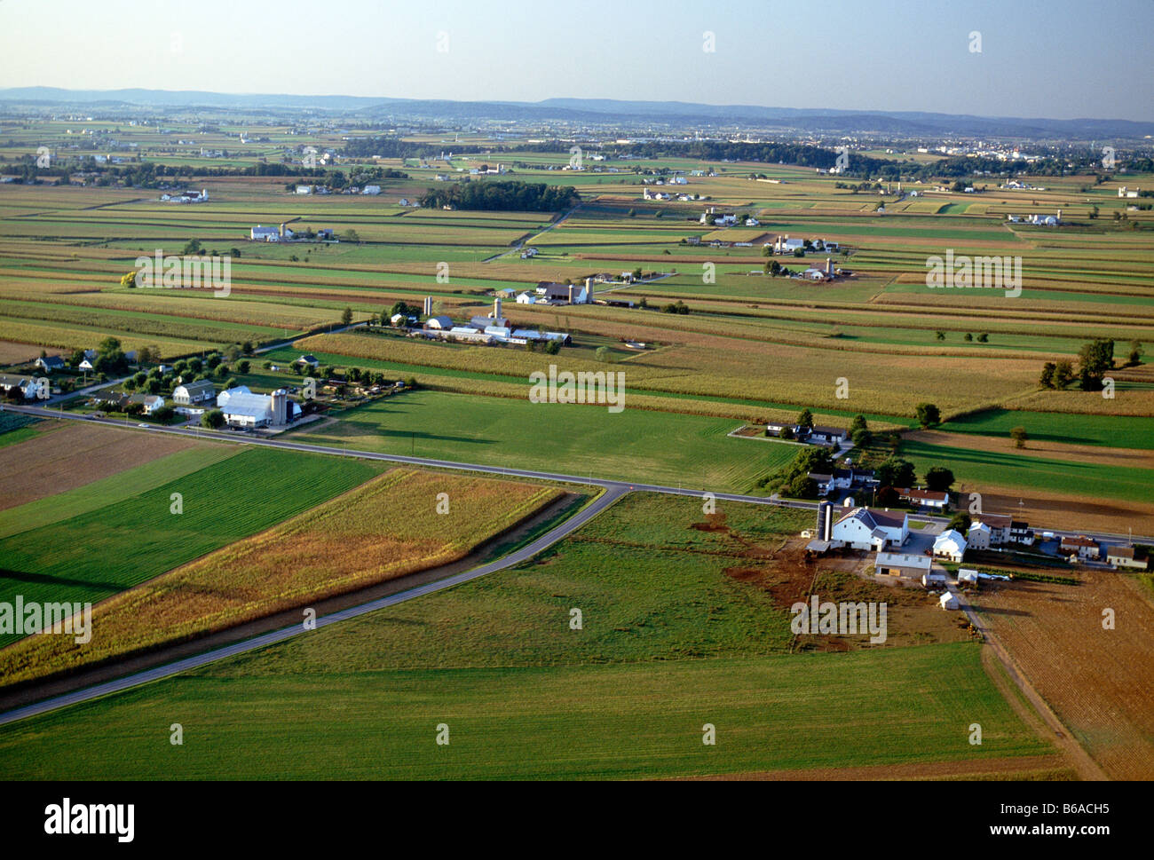 Aerial view of fertile Amish farmlands, Lancaster County Stock Photo