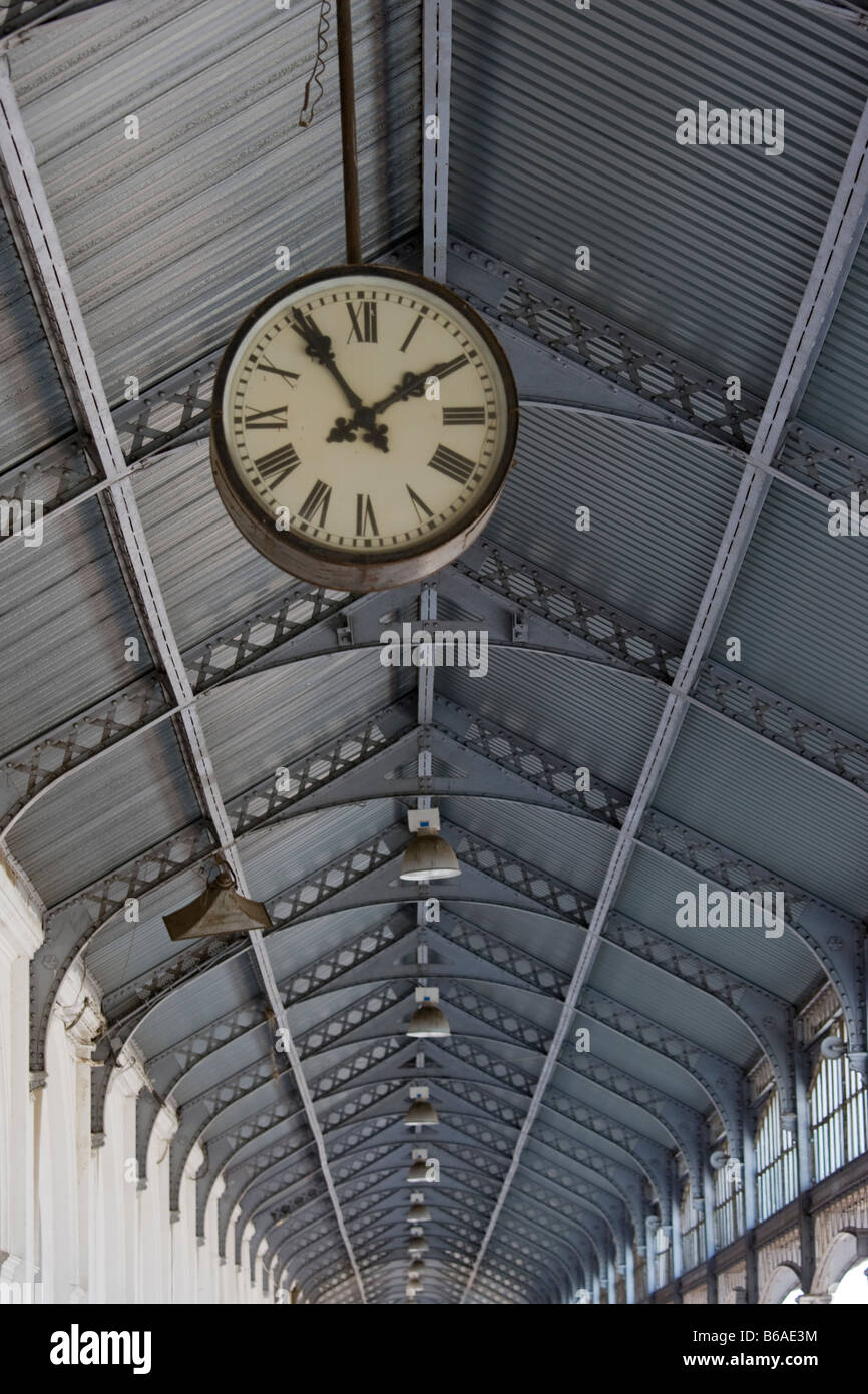 Africa Mozambique Maputo Architectural details of clock inside colonial era C F M Railway Station Stock Photo