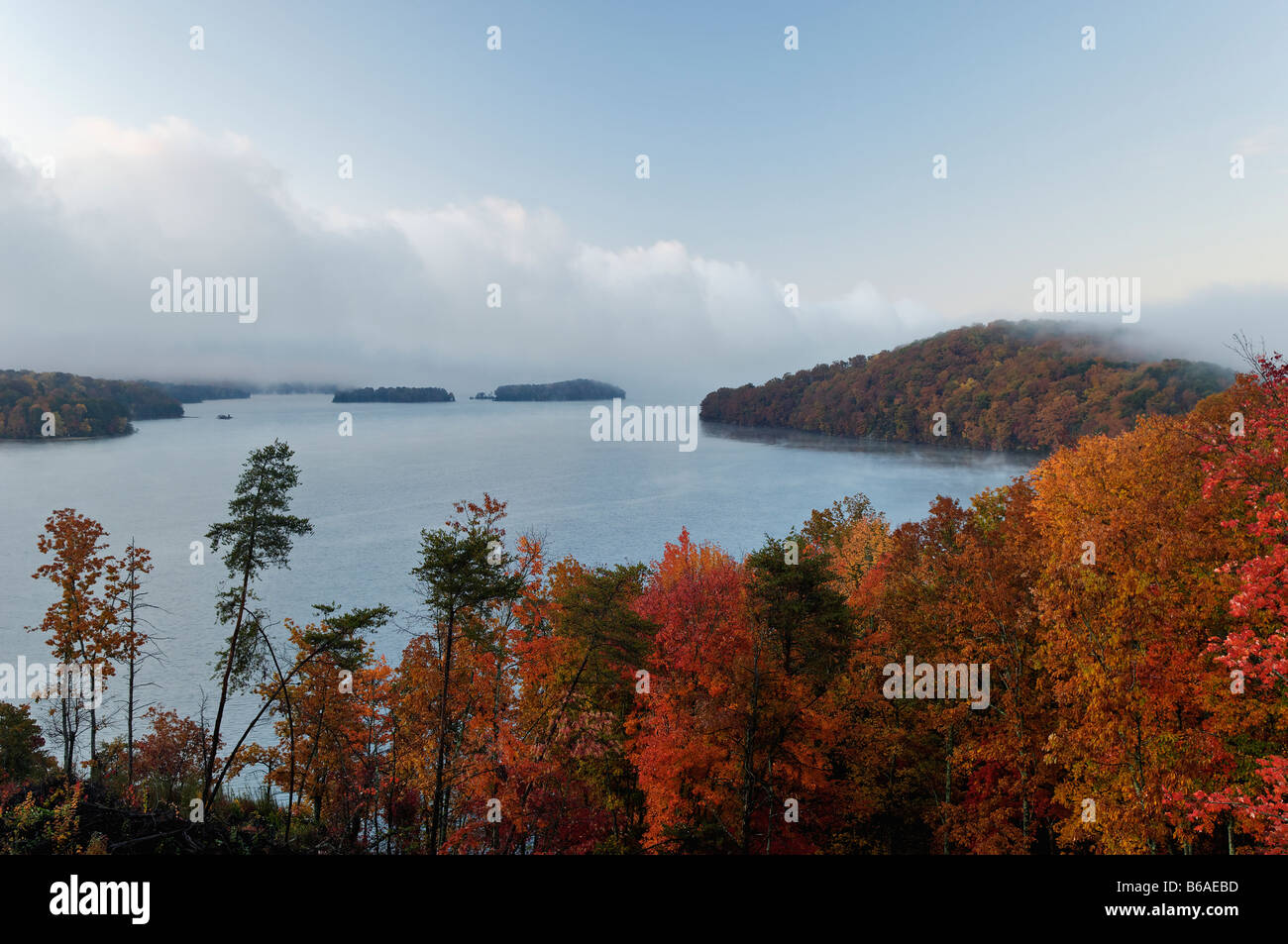 Mist Rising Off Watts Bar Lake at Dawn Rhea County Tennessee Stock