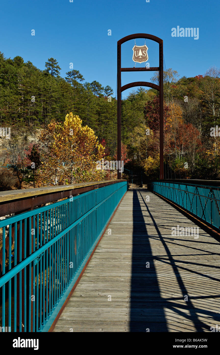 Department of Agriculture Forest Service Suspension Bridge Crossing the Ocoee River in Polk County Tennessee Stock Photo