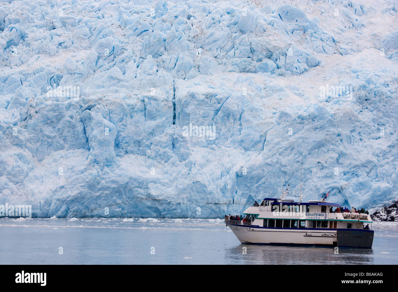 Kenai Fjords Tours vessel at Aialik Glacier Aialik Bay Kenai Fjords National Park Alaska Stock Photo