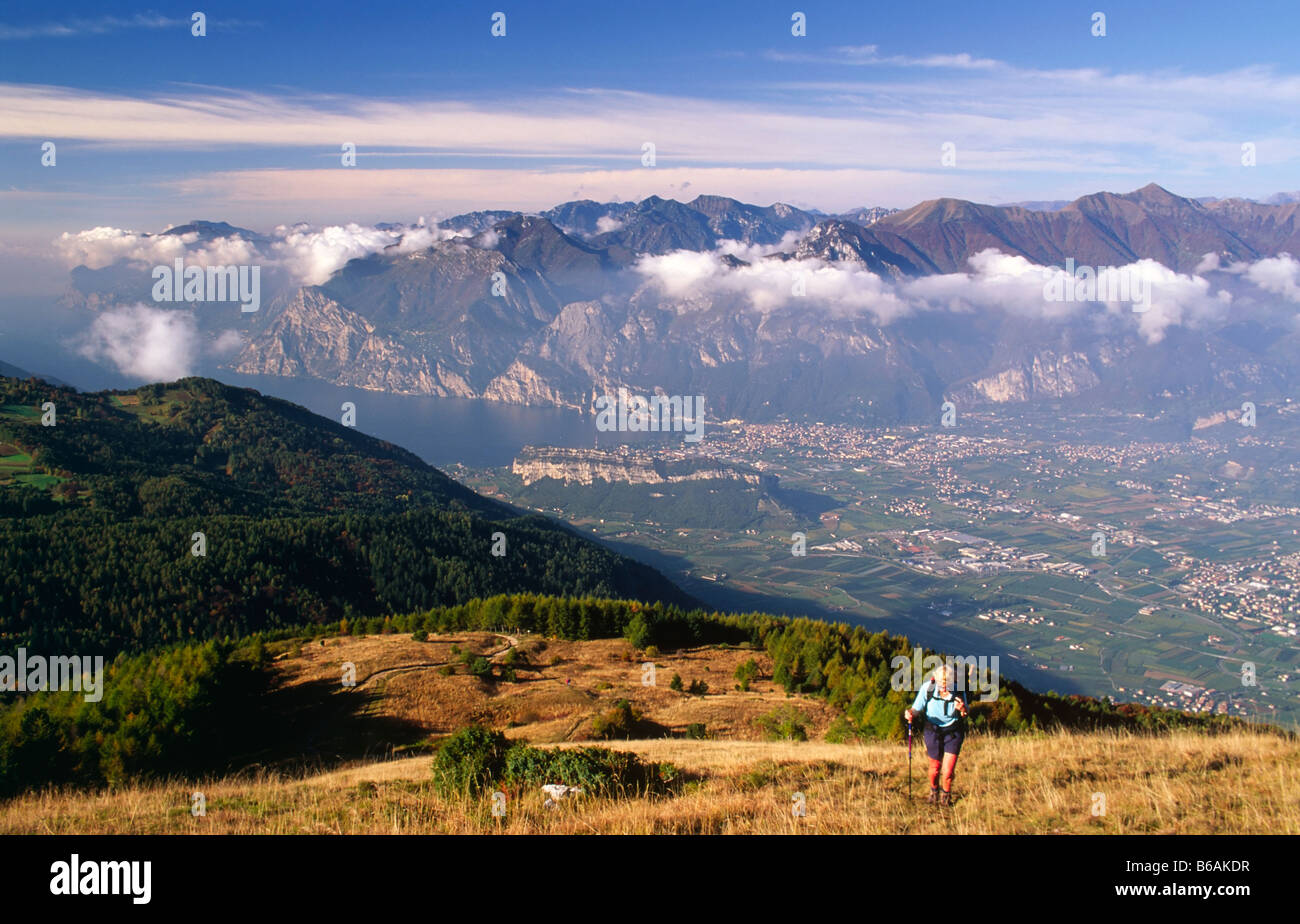 Climbing Le Presse on Monte Stivo, near Riva de Garda, Trentino Alto Adige, Italy. Stock Photo
