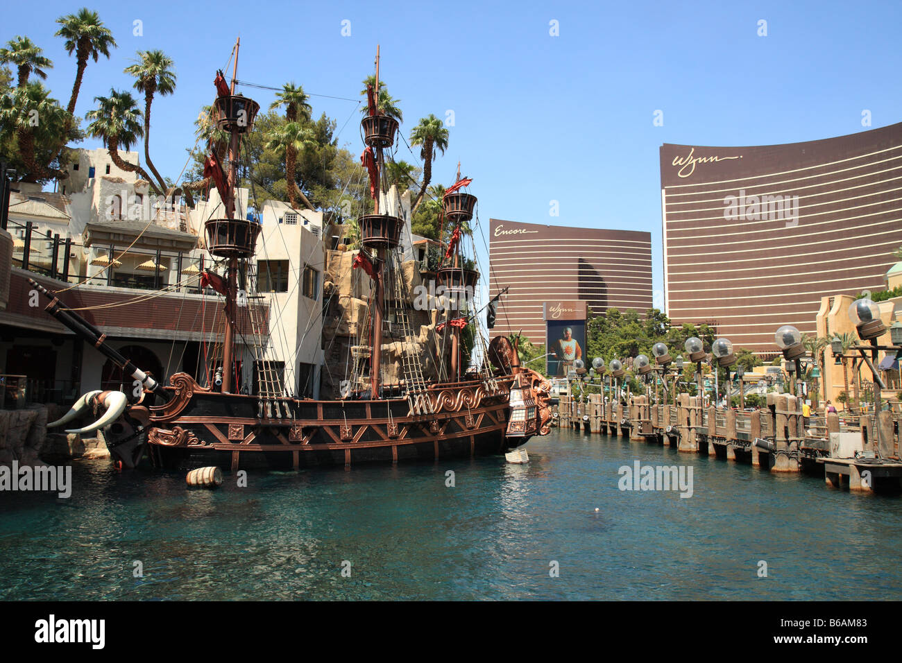 Treasure Island ship with the Wynn and Encore in Las Vegas Stock Photo