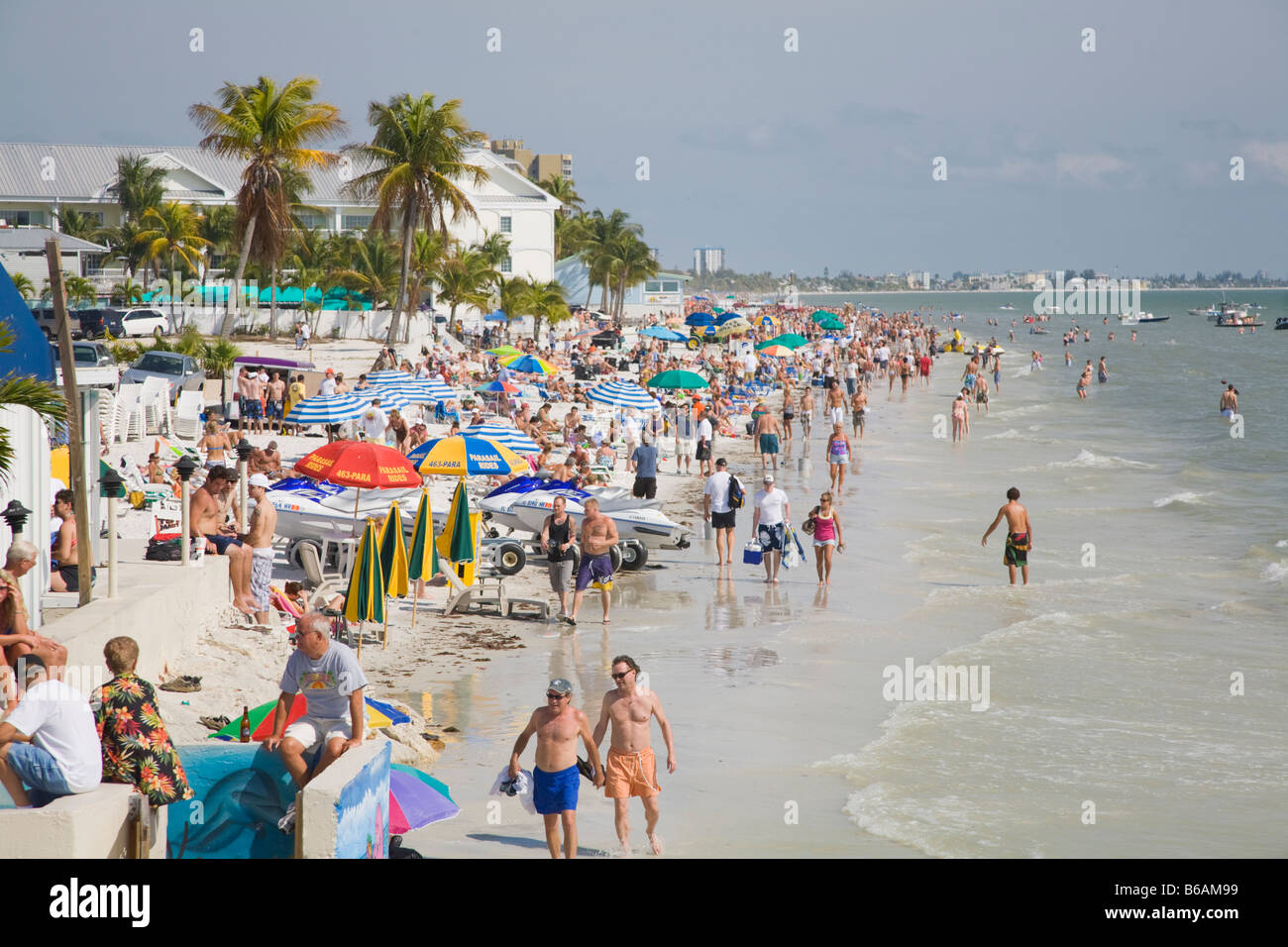 Spring break and vacation crowds on Fort Myers Beach on the southwest
