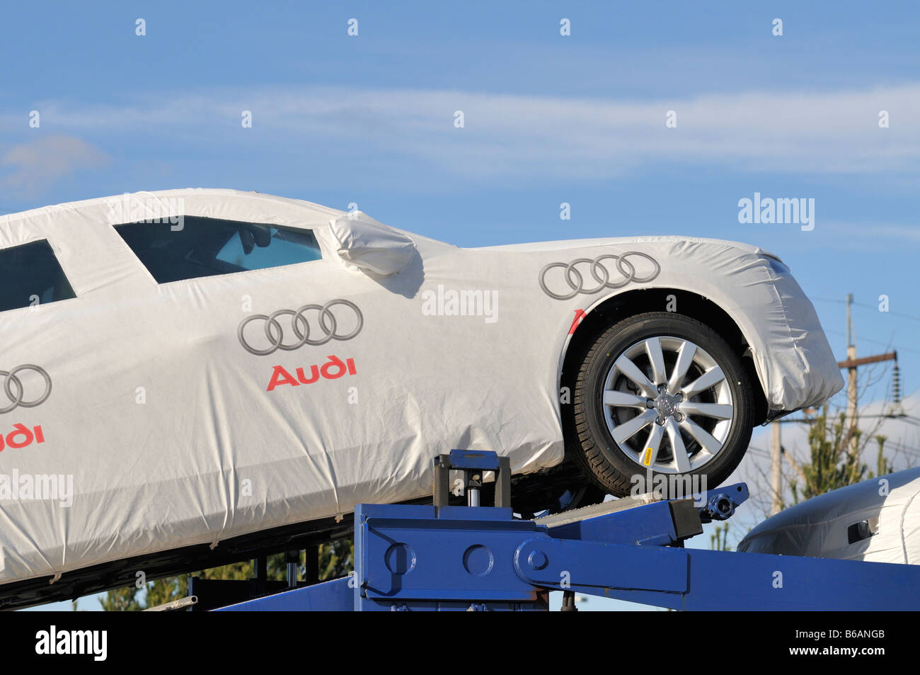 Audi car on transport truck Stock Photo