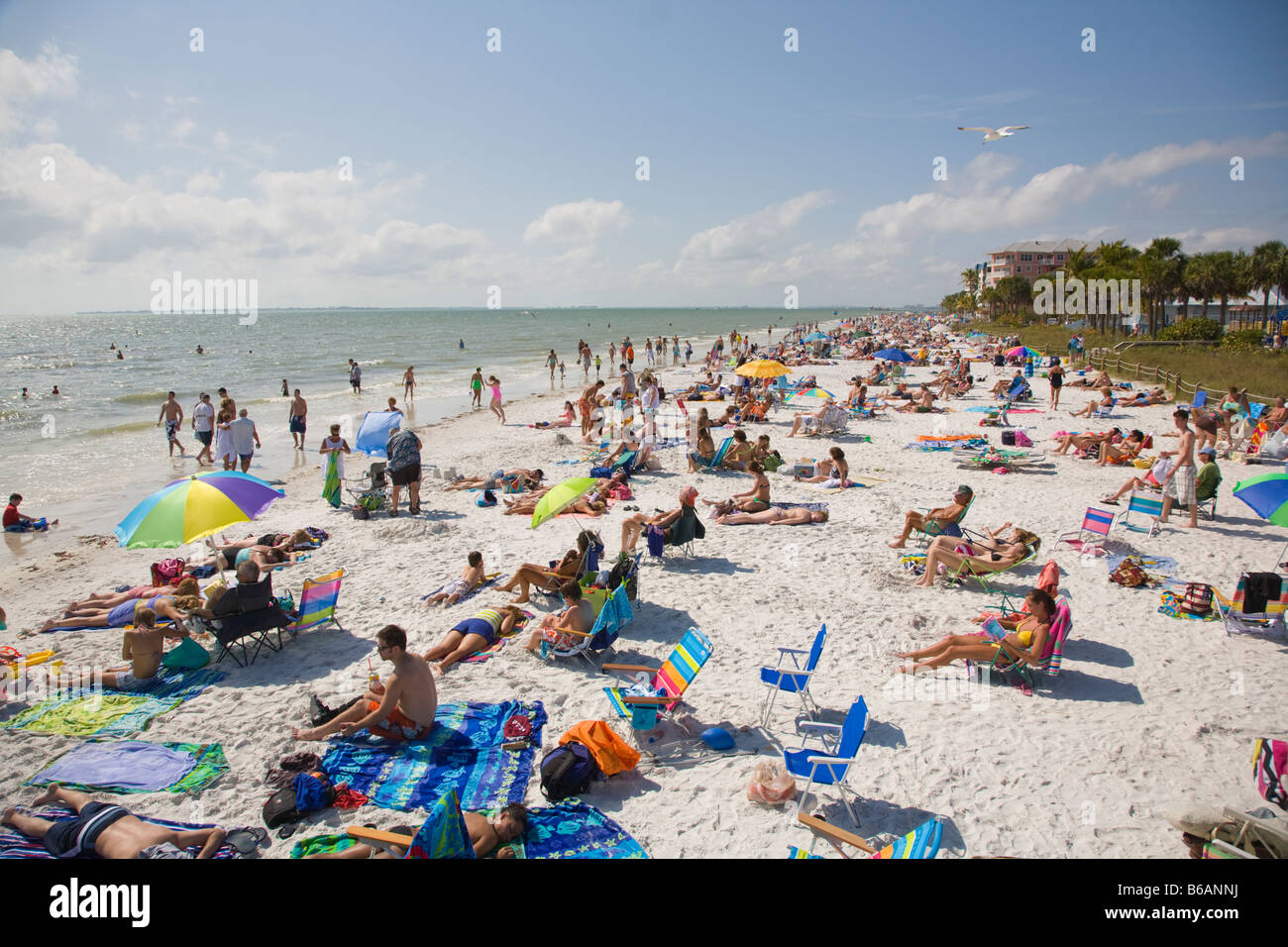 Spring break and vacation crowds on Fort Myers Beach on the southwest