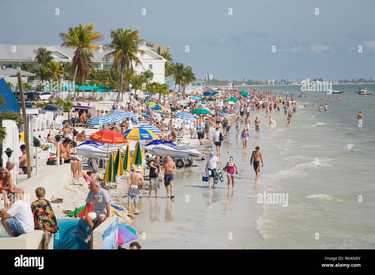 Spring break and vacation crowds on Fort Myers Beach on the southwest