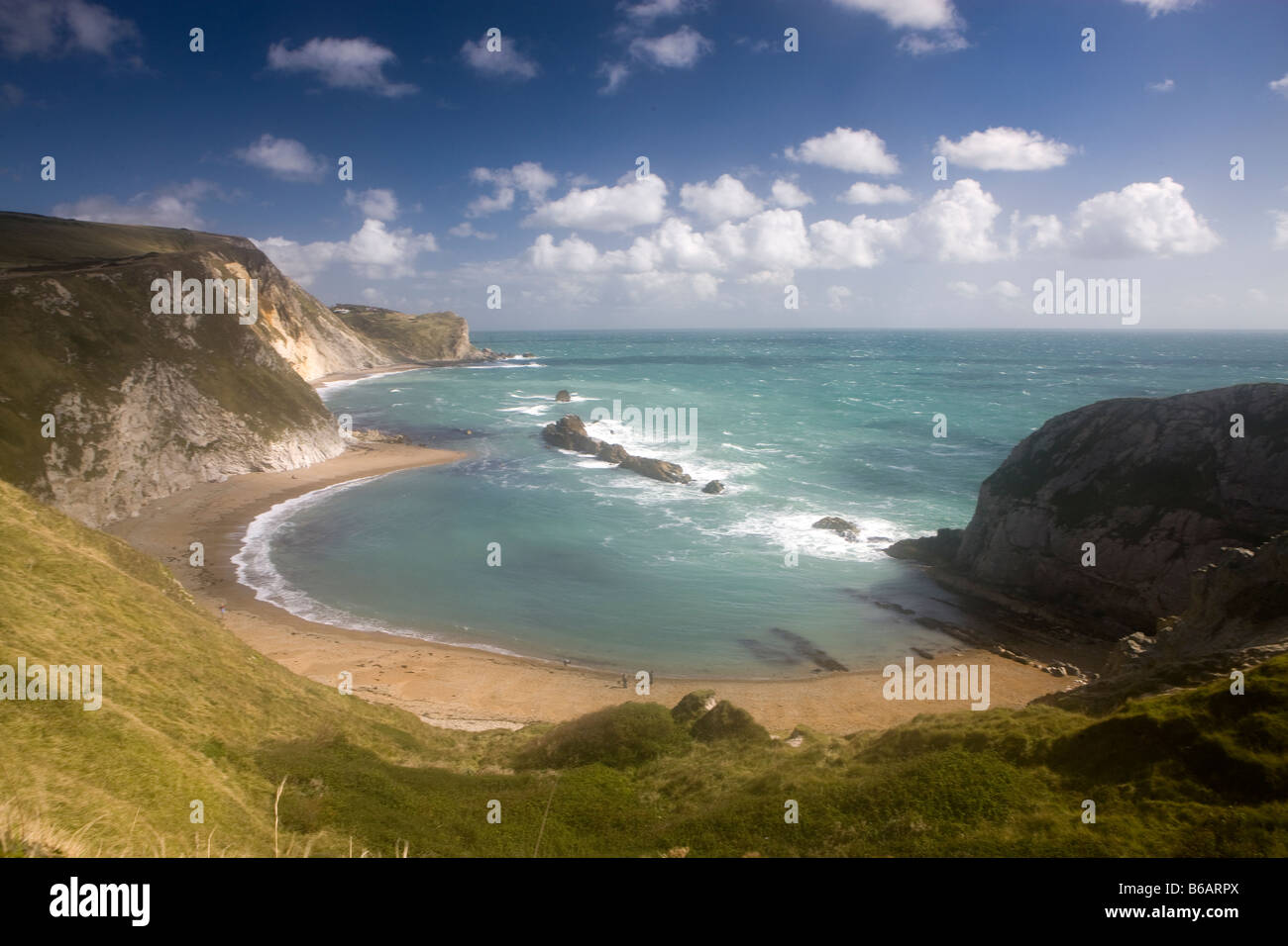 Man O'War Rocks and St Oswalds Bay towards Dungy Head on the Dorset Coast, UK Stock Photo