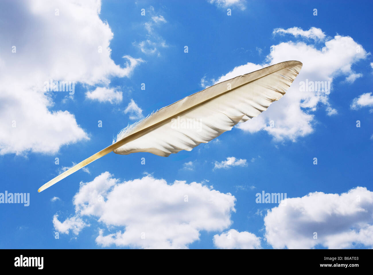 Feather floating in sky Stock Photo