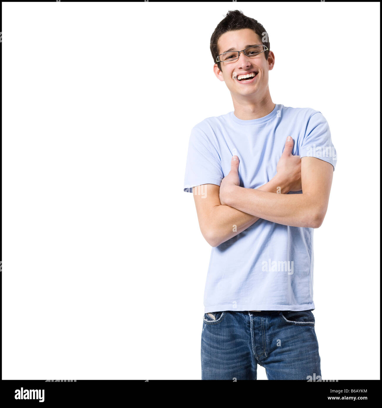 Man in glasses blue shirt hi-res stock photography and images - Alamy