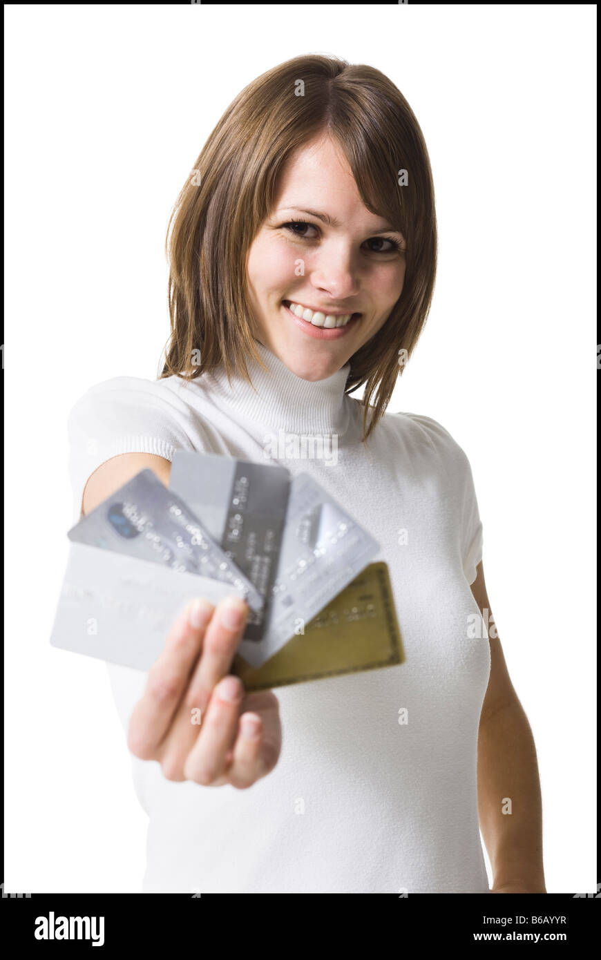 woman with credit cards Stock Photo