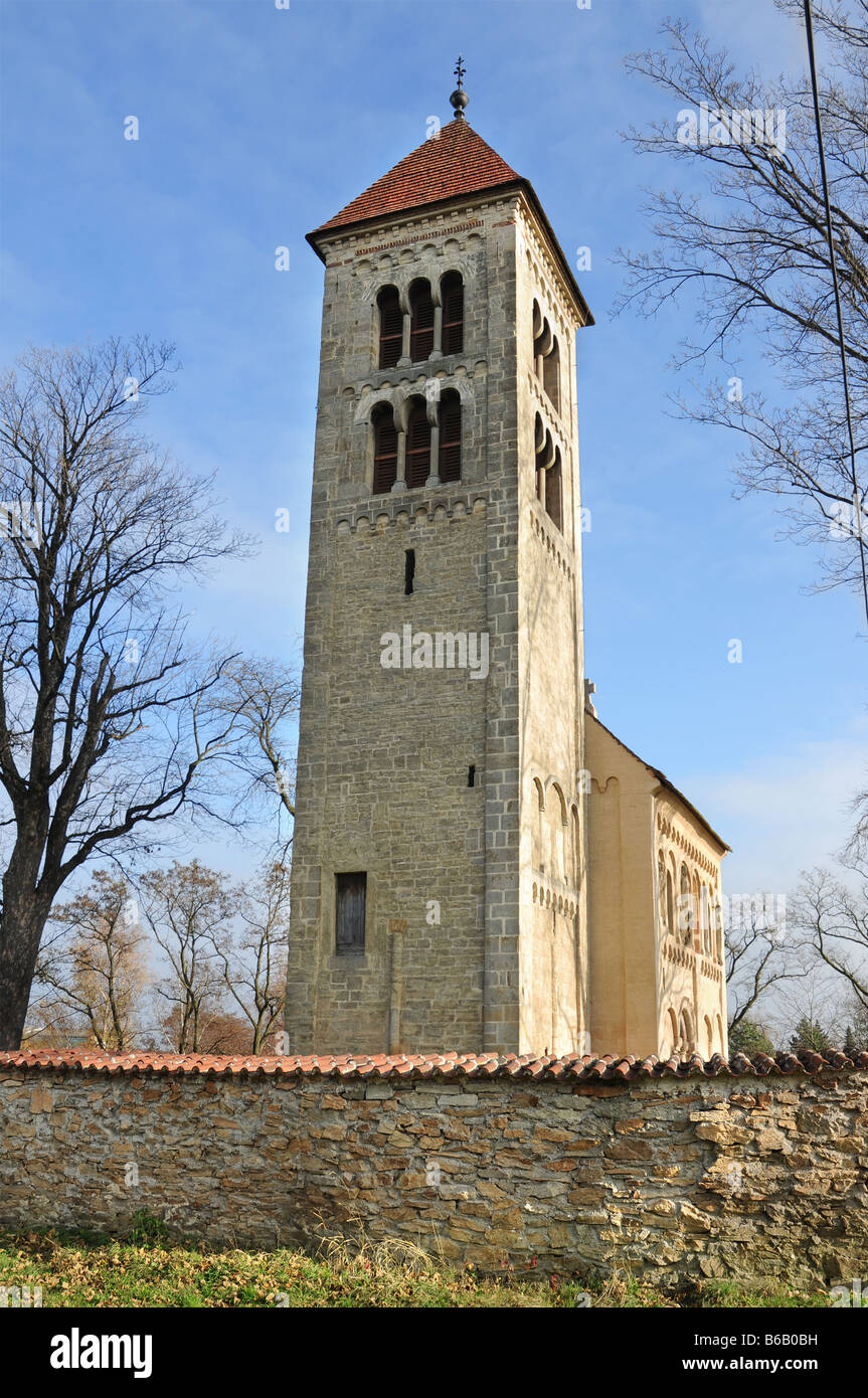 Old 12th century romanesque st. James Church in the village of Jakub, Kutná Hora District, Czech Republic. Stock Photo