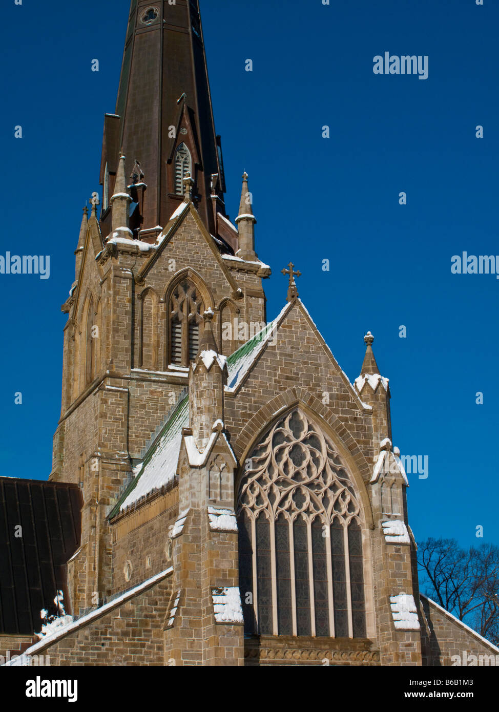 Christ Church Cathedral after winter snowfall in Fredericton Stock