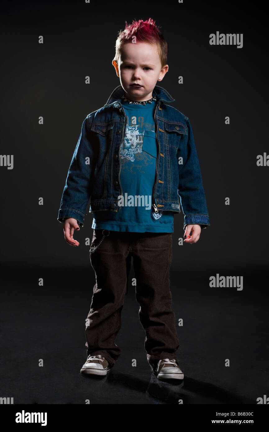 little boy in a jean jacket Stock Photo