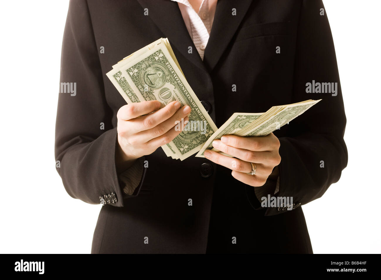 woman counting money Stock Photo