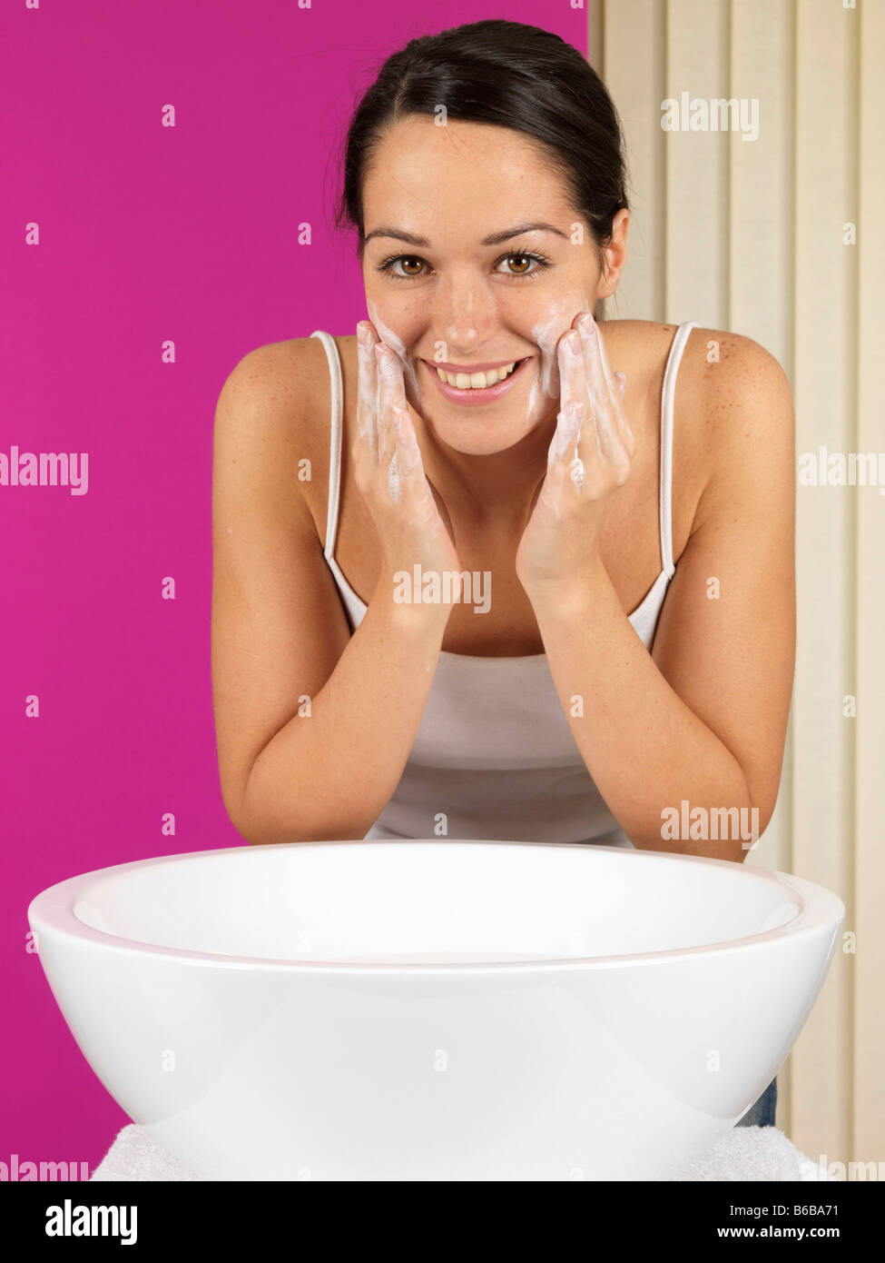 Young Woman Washing Face Model Released Stock Photo Alamy