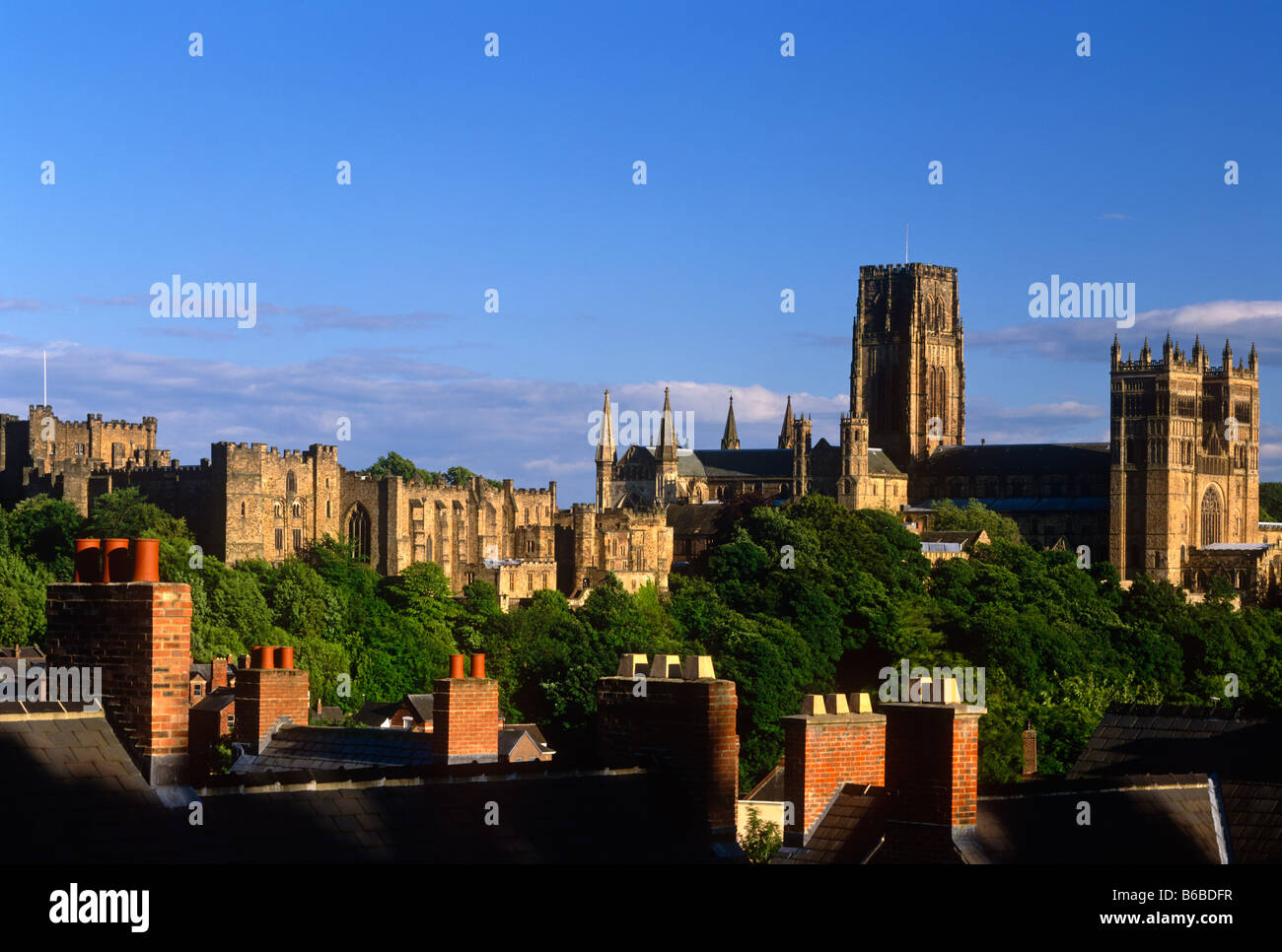 Panorama of Durham City, including Durham Castle and Durham Cathedral, County Durham Stock Photo