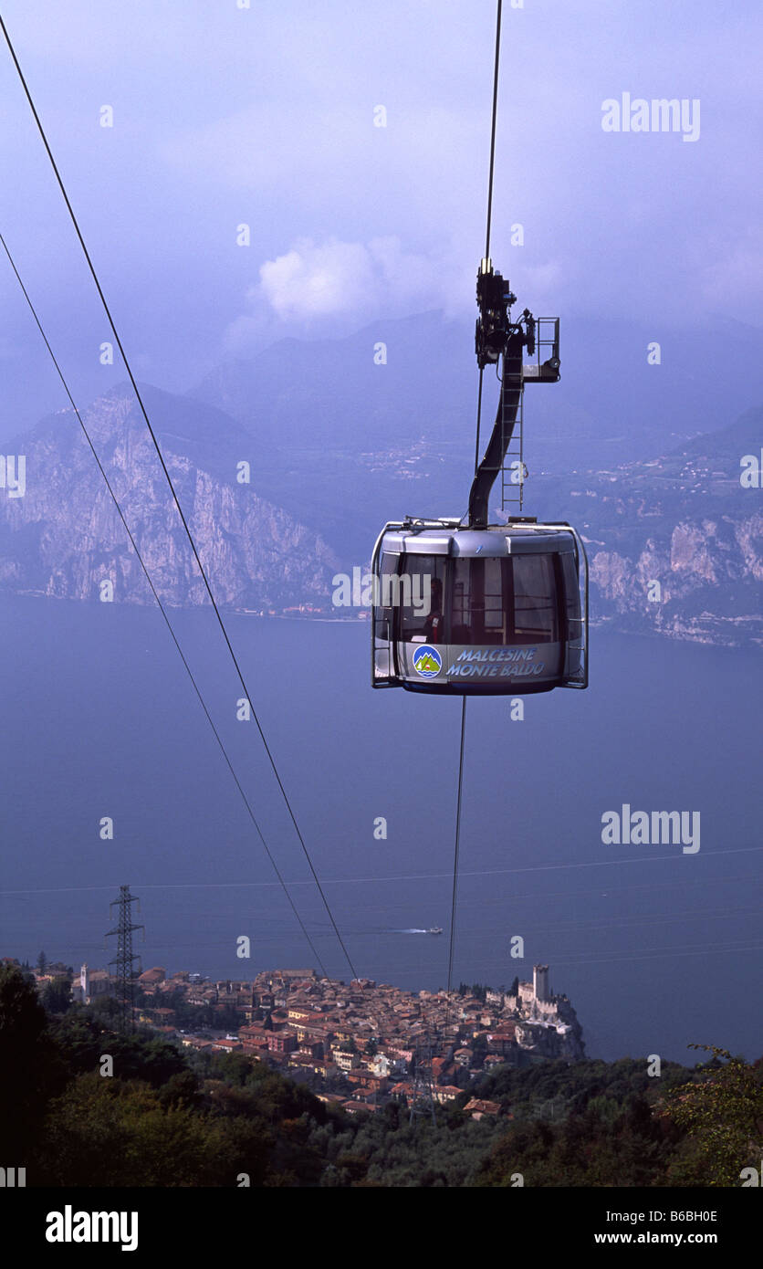 The Monte Baldo Cable Car with a view overlooking Malscesne, Verona, Veneto, Italy. Stock Photo