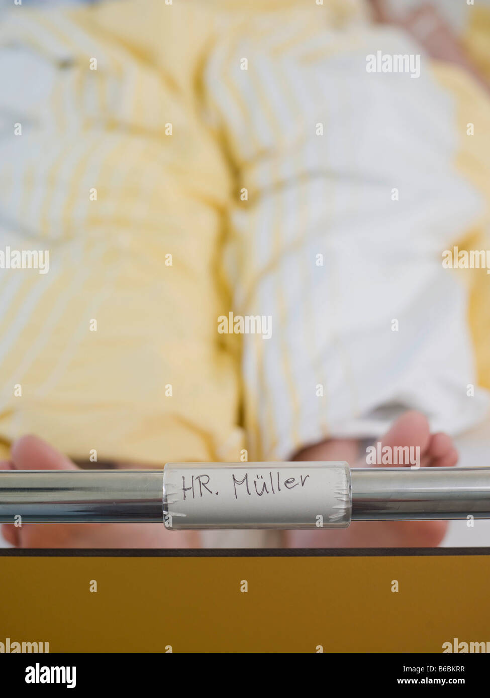 Patient's name label on hospital bed Stock Photo Alamy