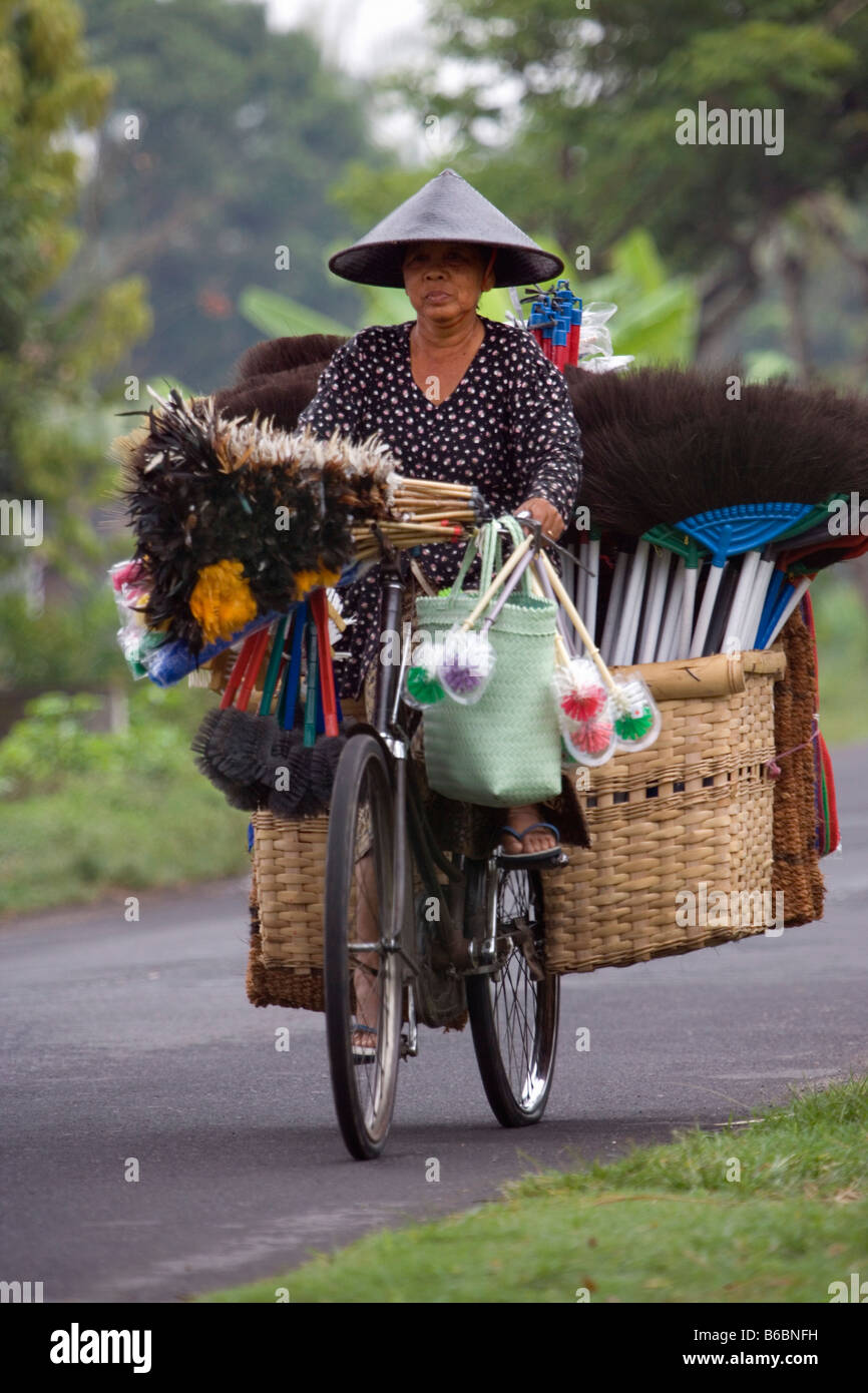 Indonesia, Yogyakarta ( Jokjakarta ), Java, Bicycle as shop of all kind of brooms. Stock Photo