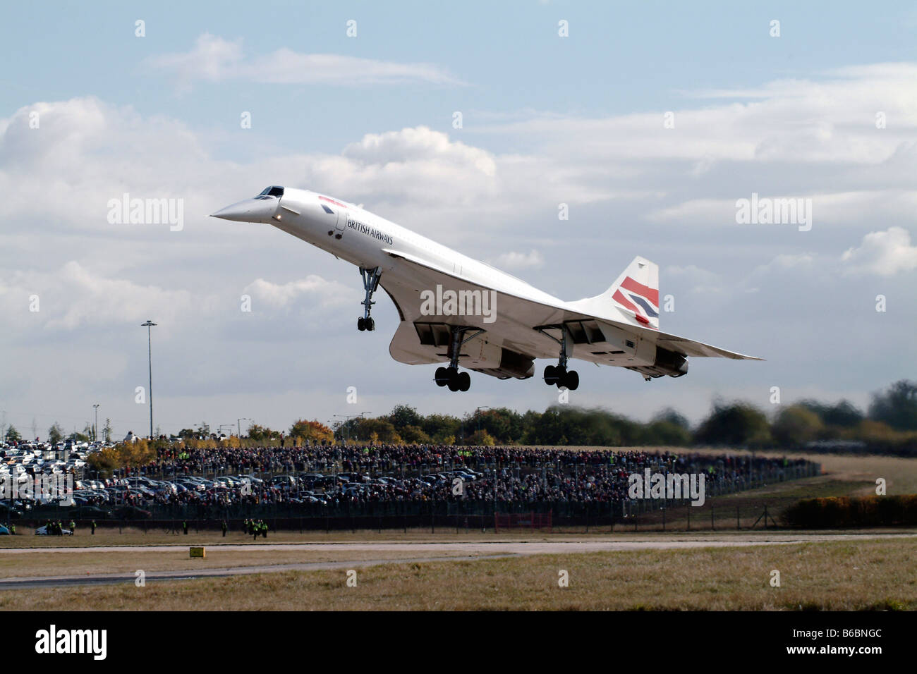 British Airways Concorde landing at Birmingham Airport during her fairwell tour before being scrapped Stock Photo