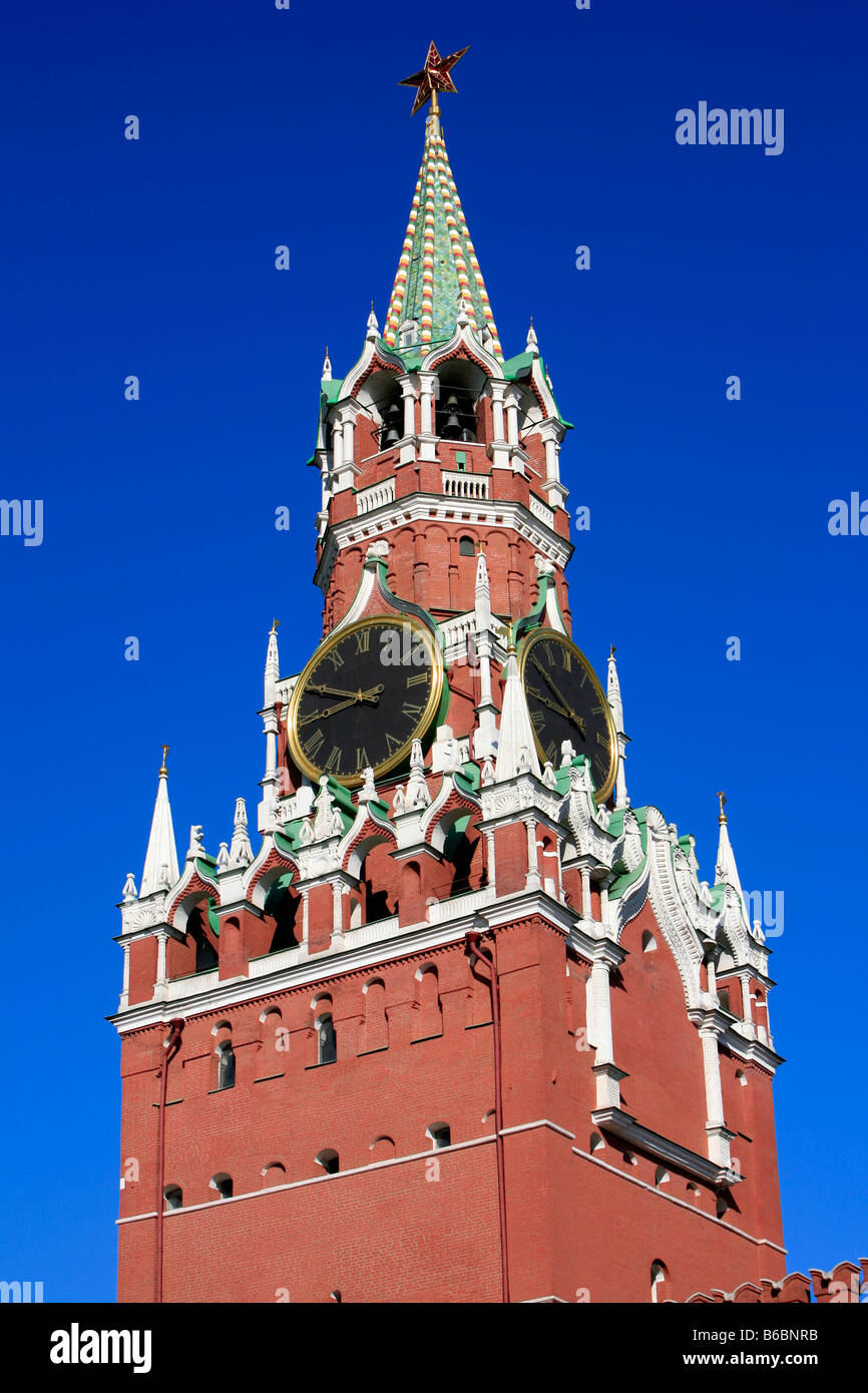 The Savior Tower or Spasskaya Tower (1491) at the Kremlin in Moscow, Russia Stock Photo
