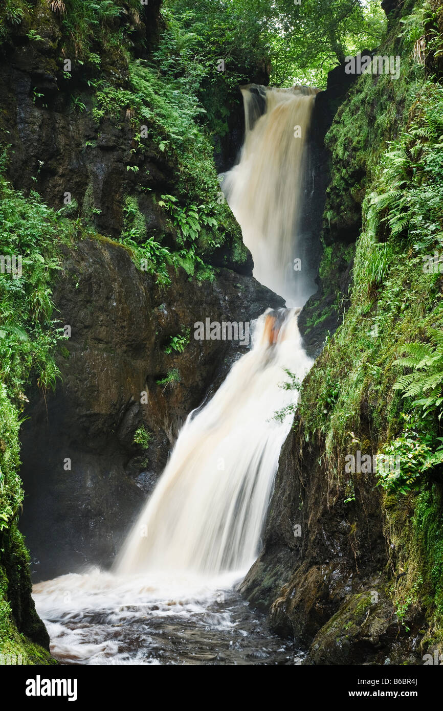 Ess-na-Larach waterfall, Glenariff River, Glenariff Forest Park, Glens of Antrim, County Antrim, Northern Ireland Stock Photo