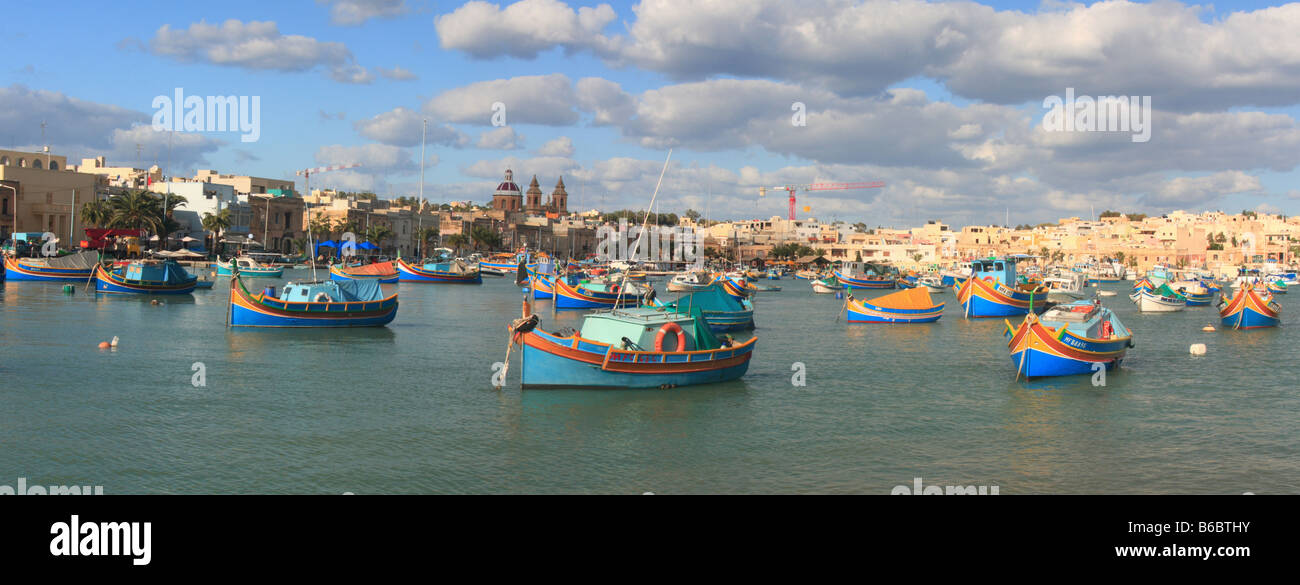 Fishing boats of Marsaxlokk village, Malta Stock Photo