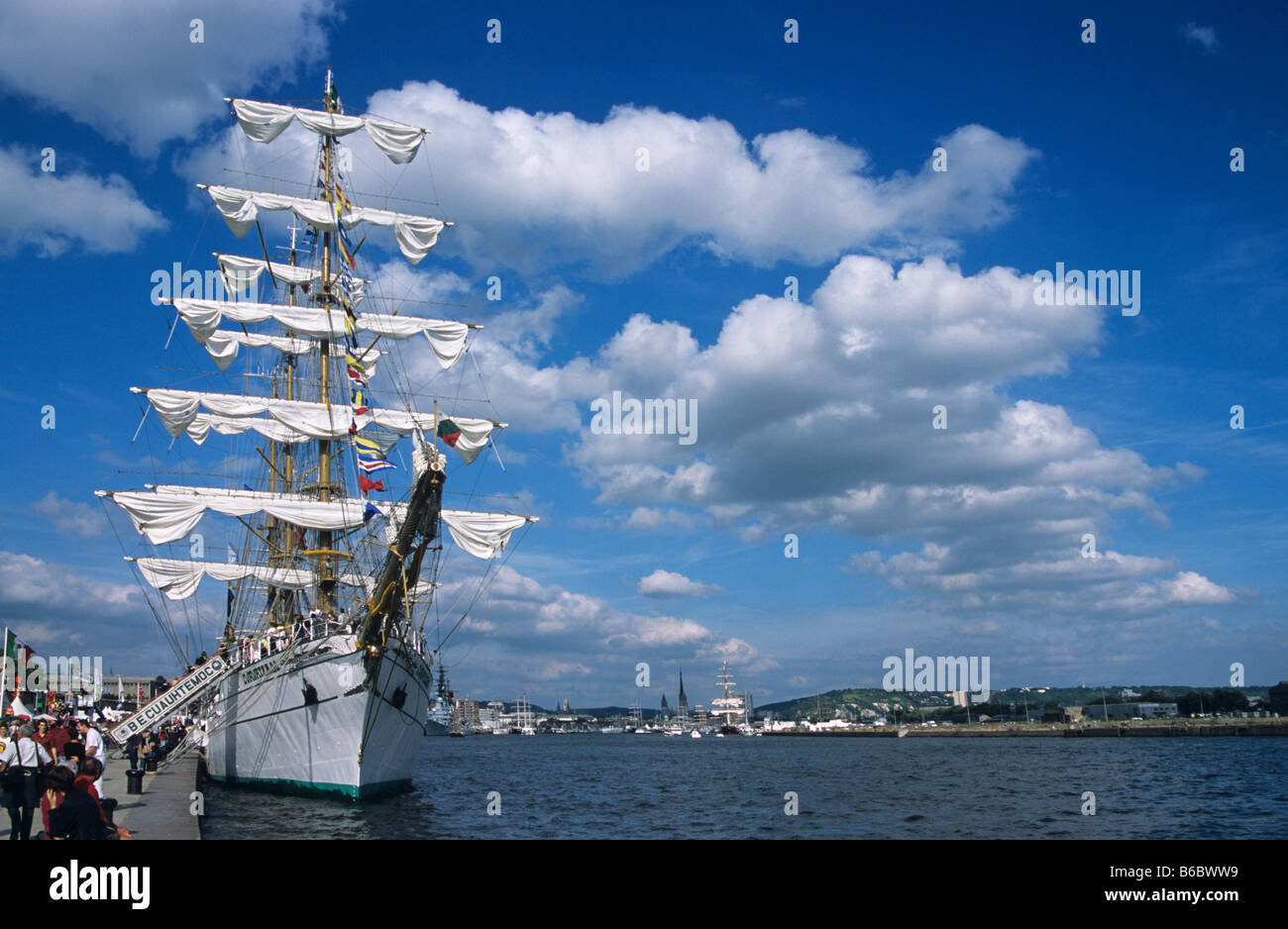 Mexican Tall Ship, the 'Becuauhtemoc', in the Port of Rouen, during the Rouen Armada, and River Seine, Normandy, France Stock Photo