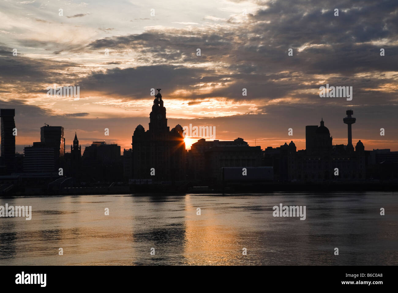 Liverpool waterfront at dawn, Merseyside, England, UK Stock Photo