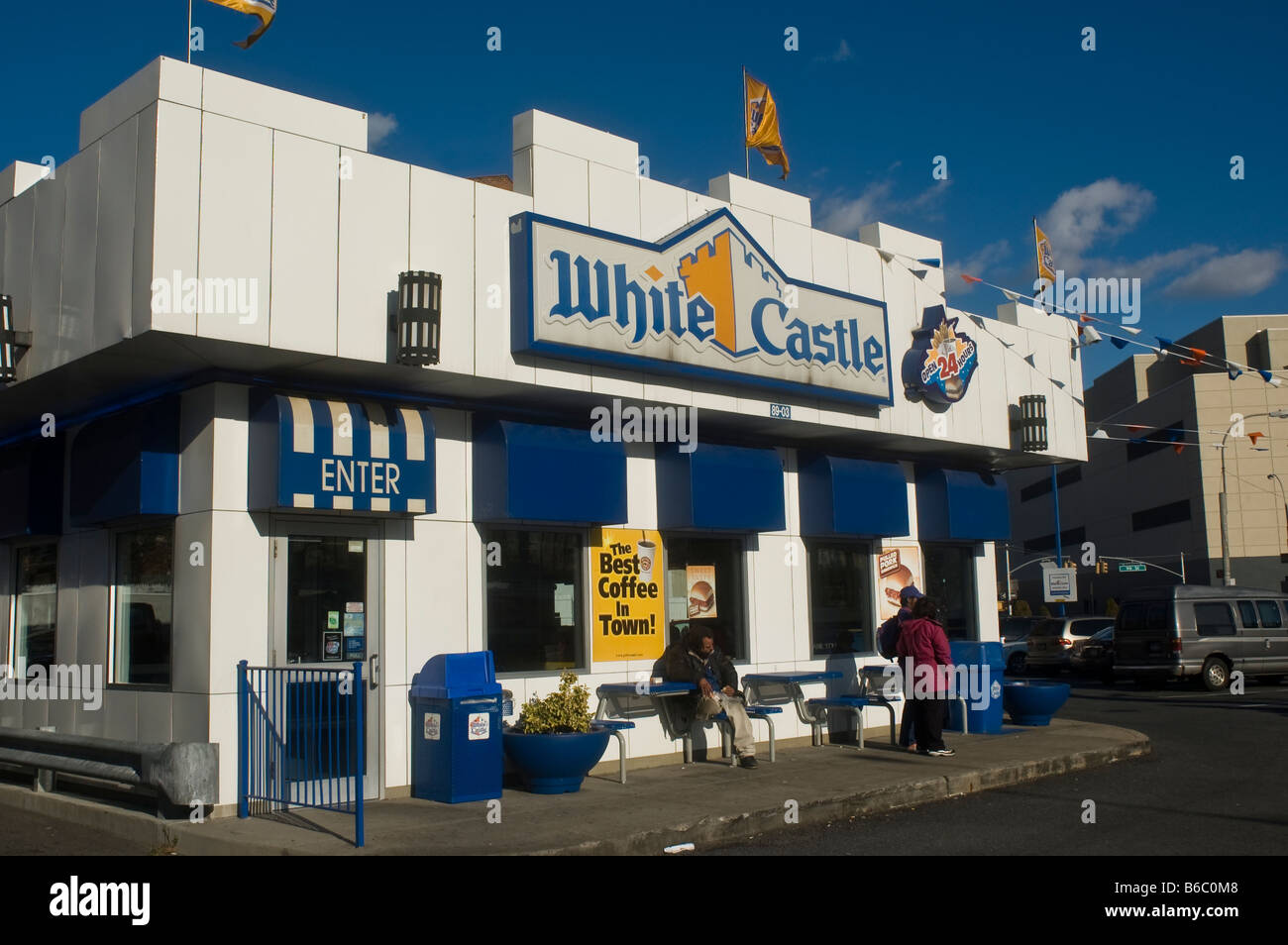 White Castle hamburger restaurant on Queens Boulevard in the Elmhurst neighborhood of Queens in New York Stock Photo