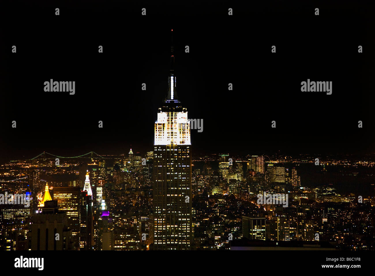 New York City Skyline with Empire State Building at Night Stock Photo ...