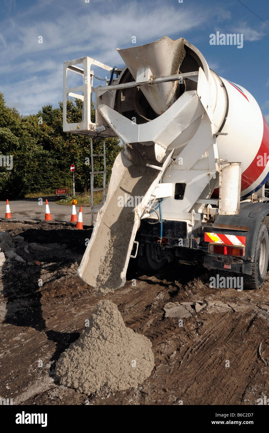 Cement mixer pouring concrete Stock Photo