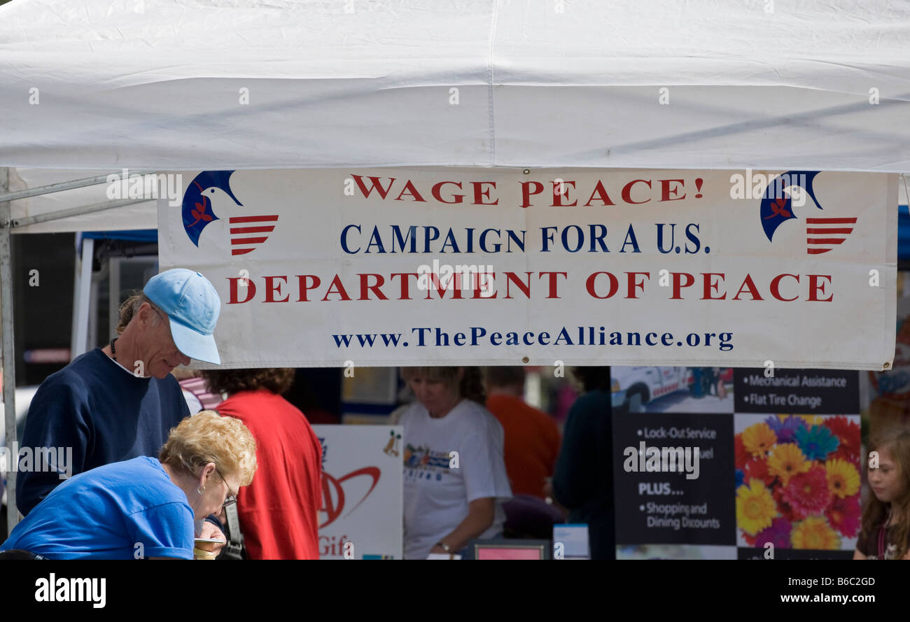 wage peace booth at Downtown Arts Festival Gainesville Florida Stock