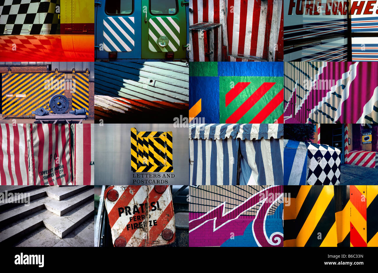 Multiple 16 x Image horizontal format montage - Colour Stripes Abstract. Stock Photo