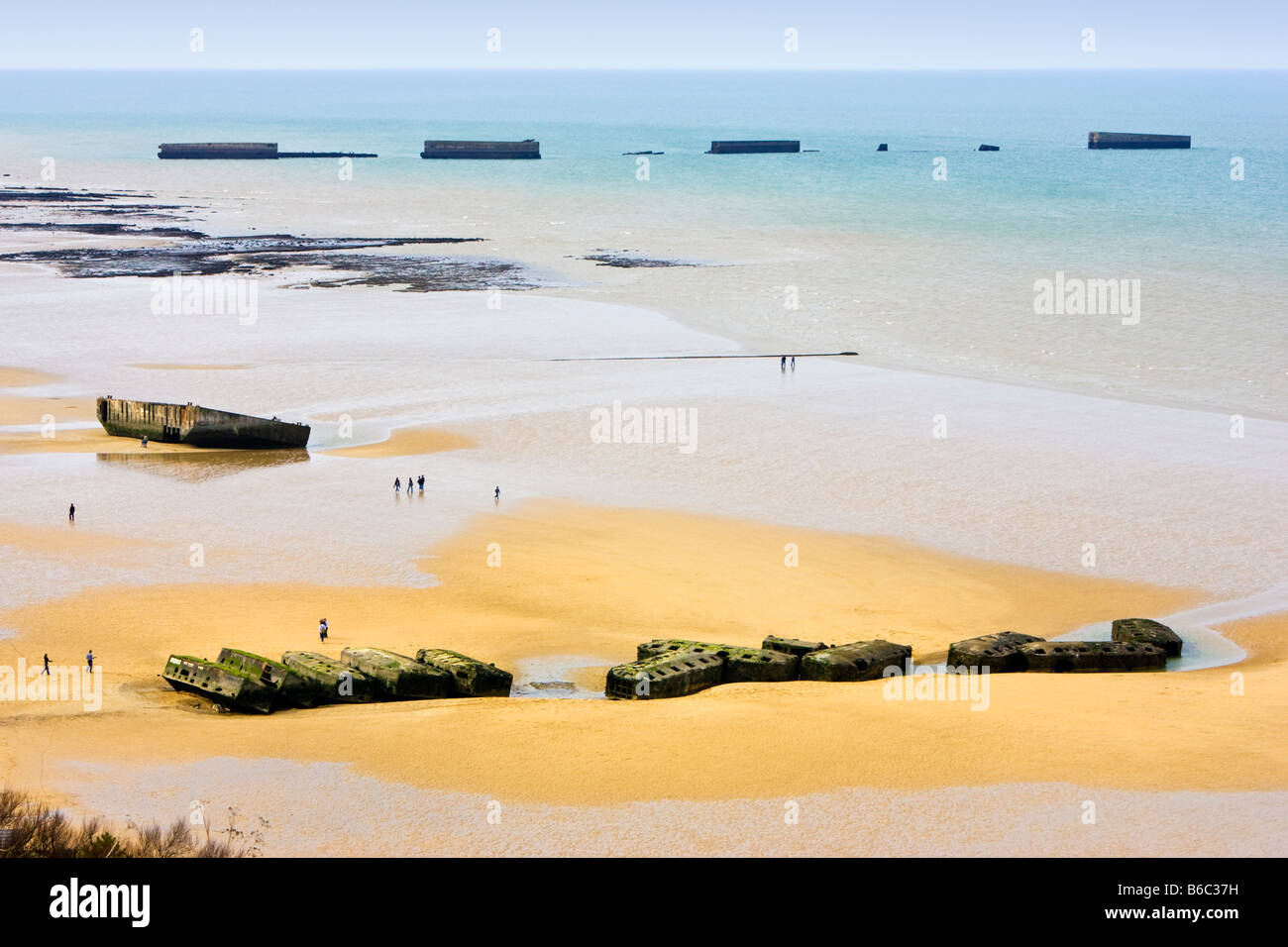 Mulberry harbour remains at Arromanches Les Bains, Normandy, France Stock Photo