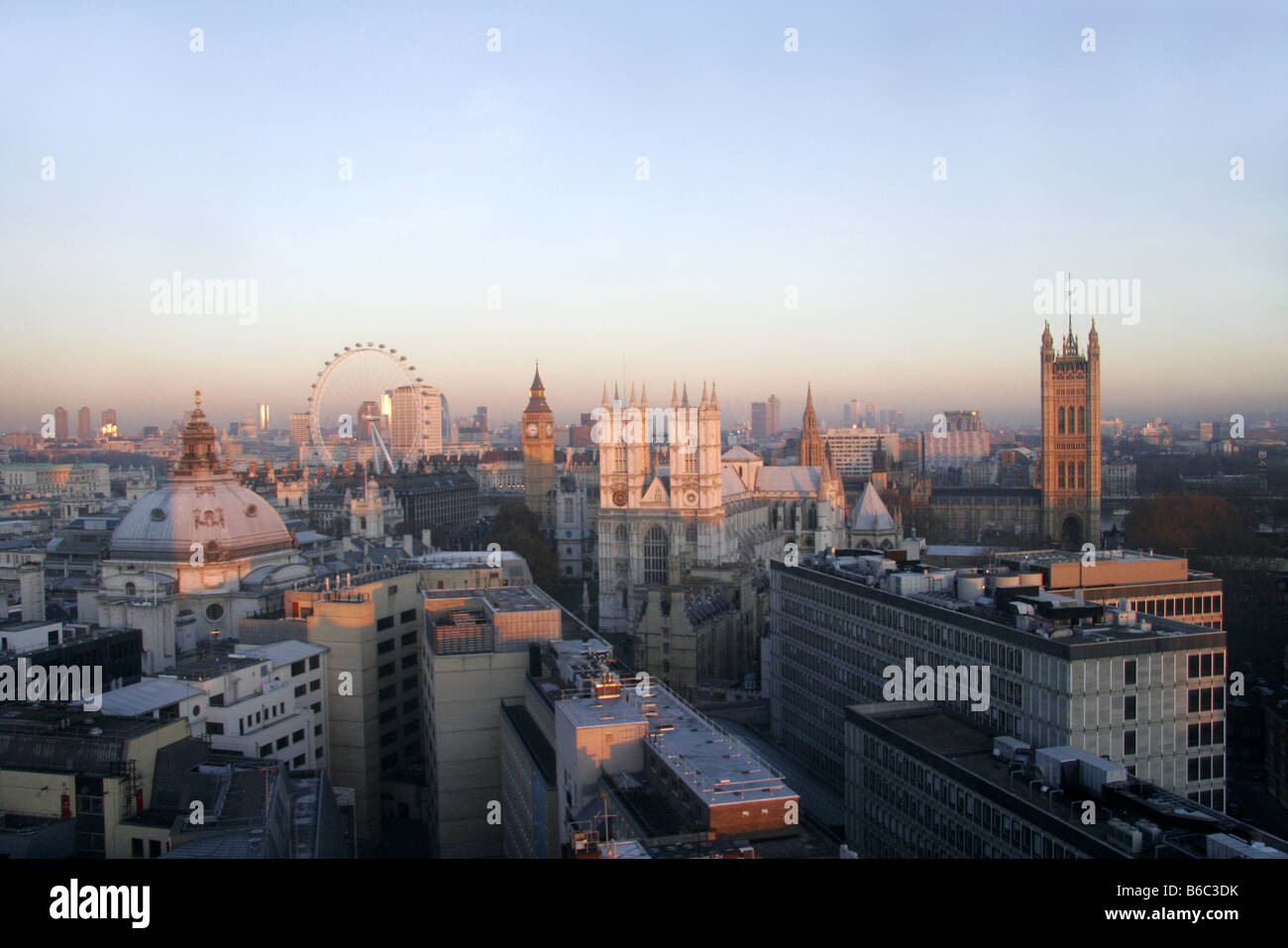 View of London including Big Ben Parliament The London Eye and Westminster Abbey Stock Photo