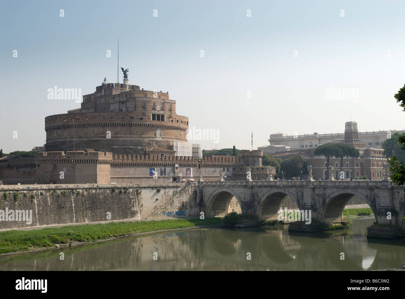 Ponte Sant'- Angelo and the Castle Sant' Angelo from the Ponte Vittioro Emanuele II over the river Tiber Stock Photo