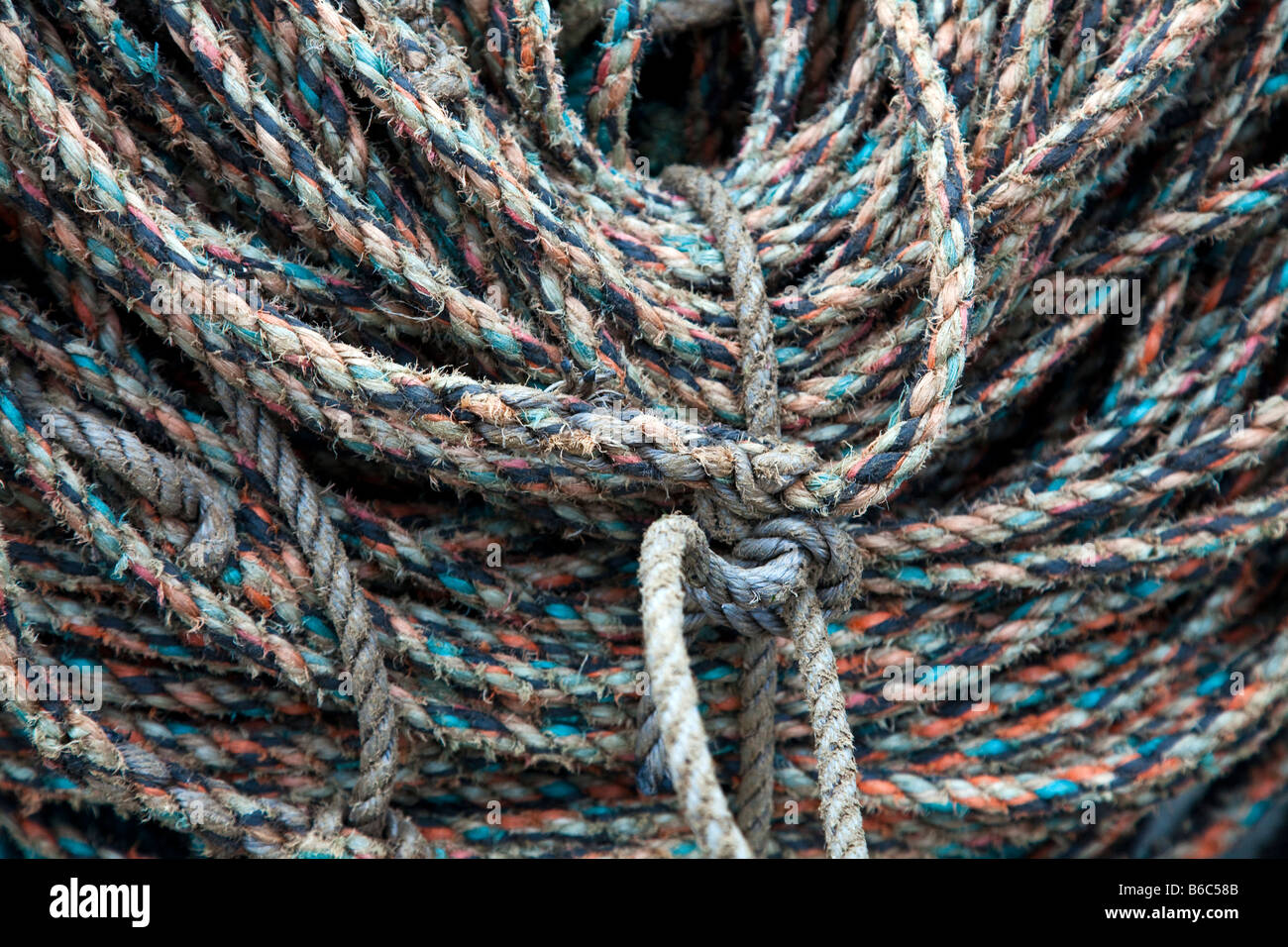 A coil of rope used by fishermen in the North yorkshire village of Staithes England UK Stock Photo