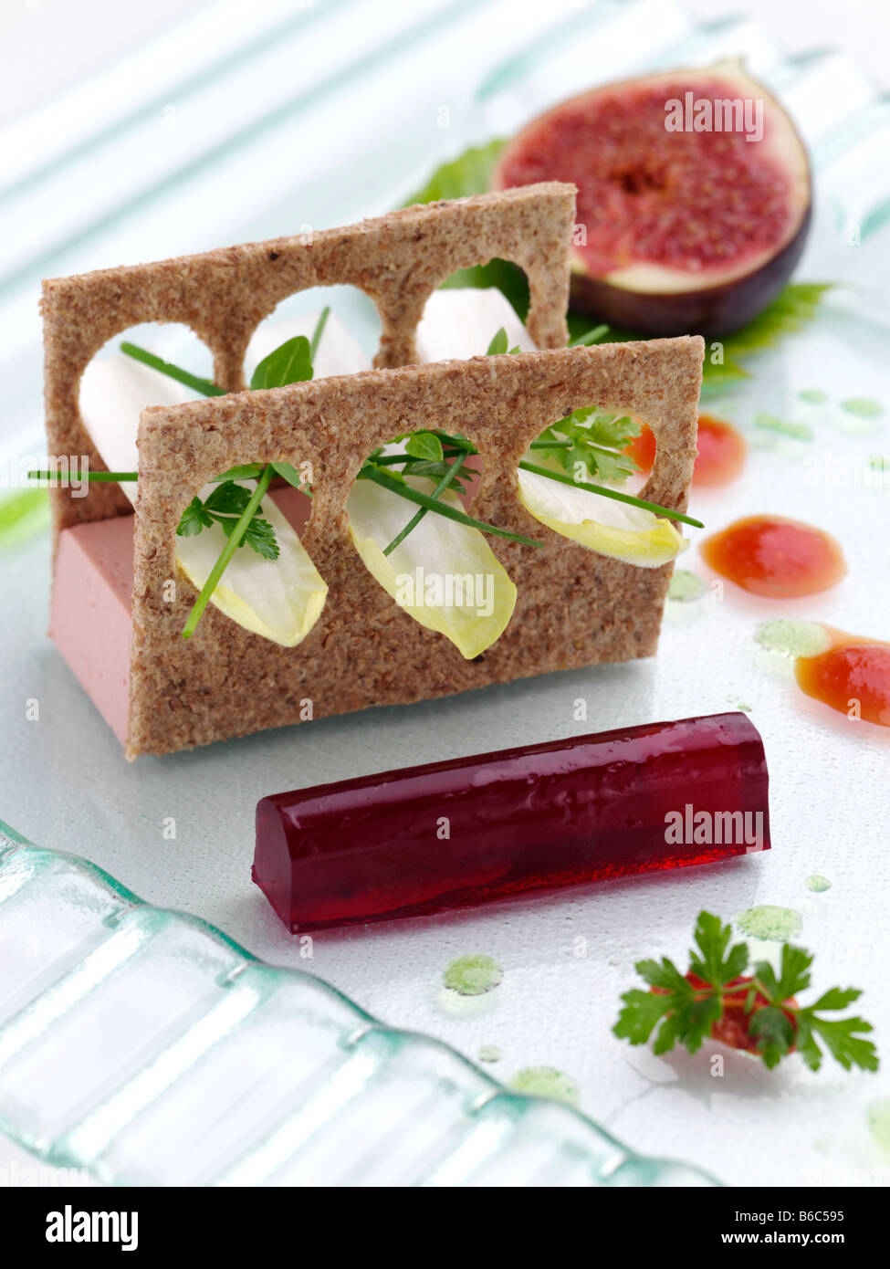 Duck terrine stylish fine dining appetizers editorial food Stock Photo