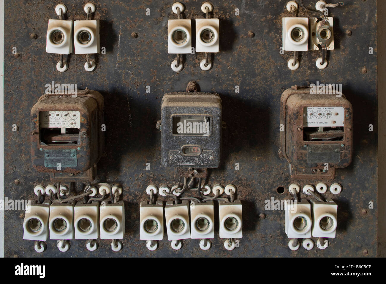 Africa Namibia Kolmanskop Electrical board and fuses inside building in ghost town of abandoned diamond mining town Stock Photo