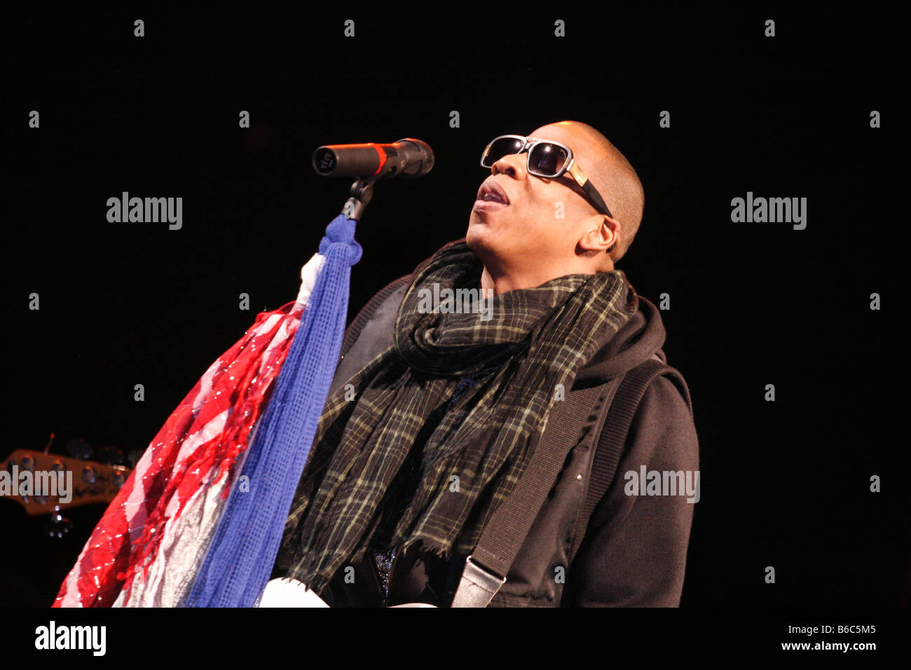 Jay-Z Jay Z american hip hop singer artist performing live on the Pyramid Stage at Glastonbury Festival June 2008 Stock Photo