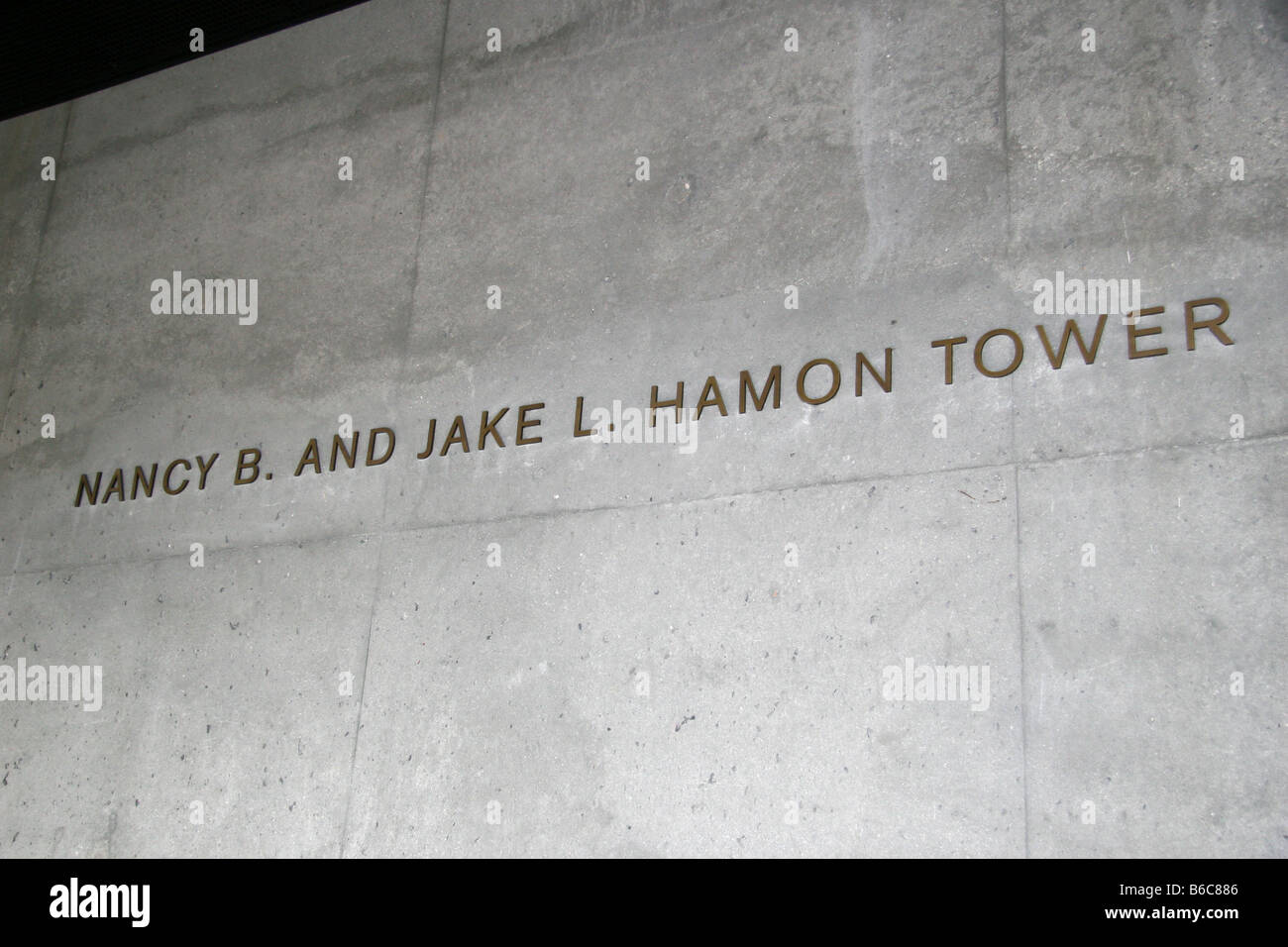 Sign for the Nancy B. and Jake L. Hamon Tower at the M.H. de Young Memorial Museum, San Francisco, California. Stock Photo
