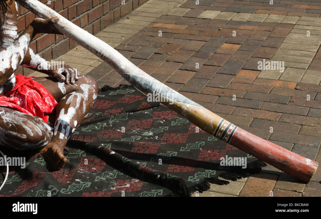Didgeridoo player on Sydney harbour's Circular Quay Stock Photo