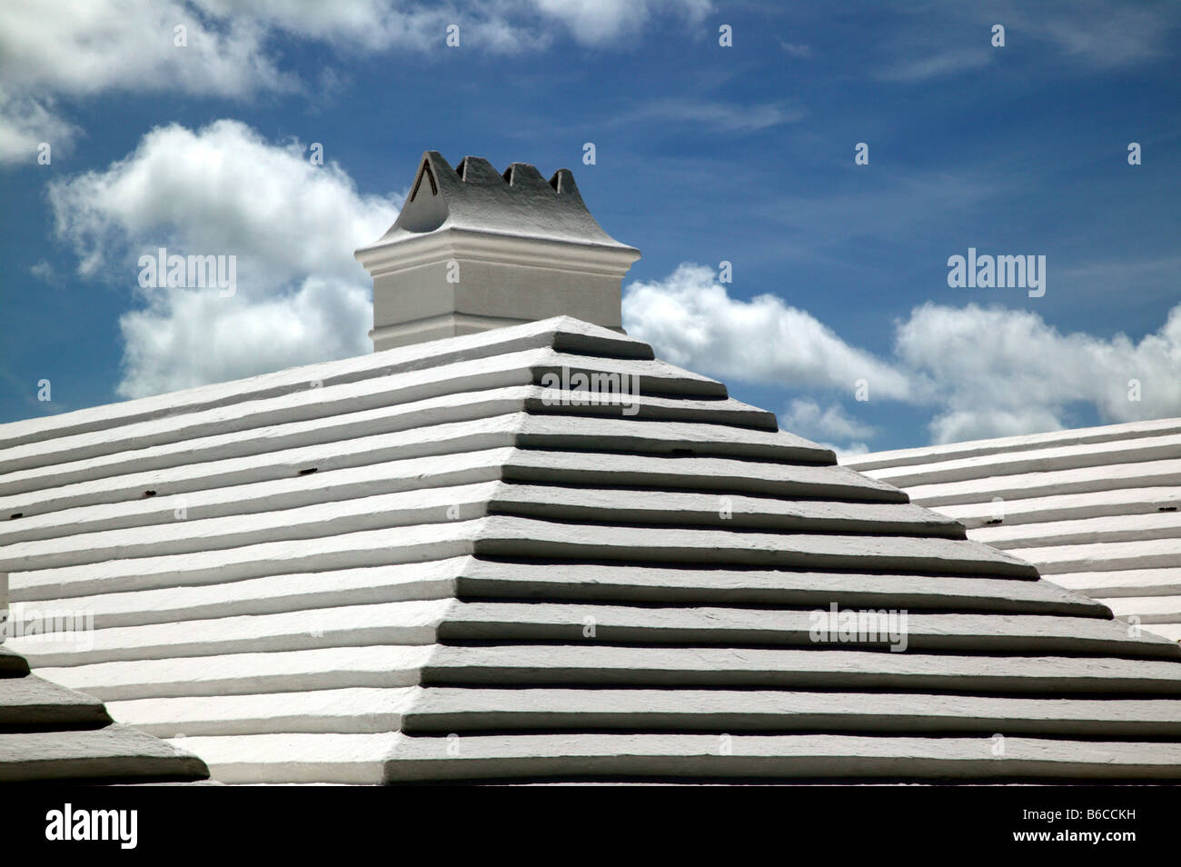 Close-up shot of architectural details on the roof of this typical Bermudan House in the City of Hamilton Stock Photo