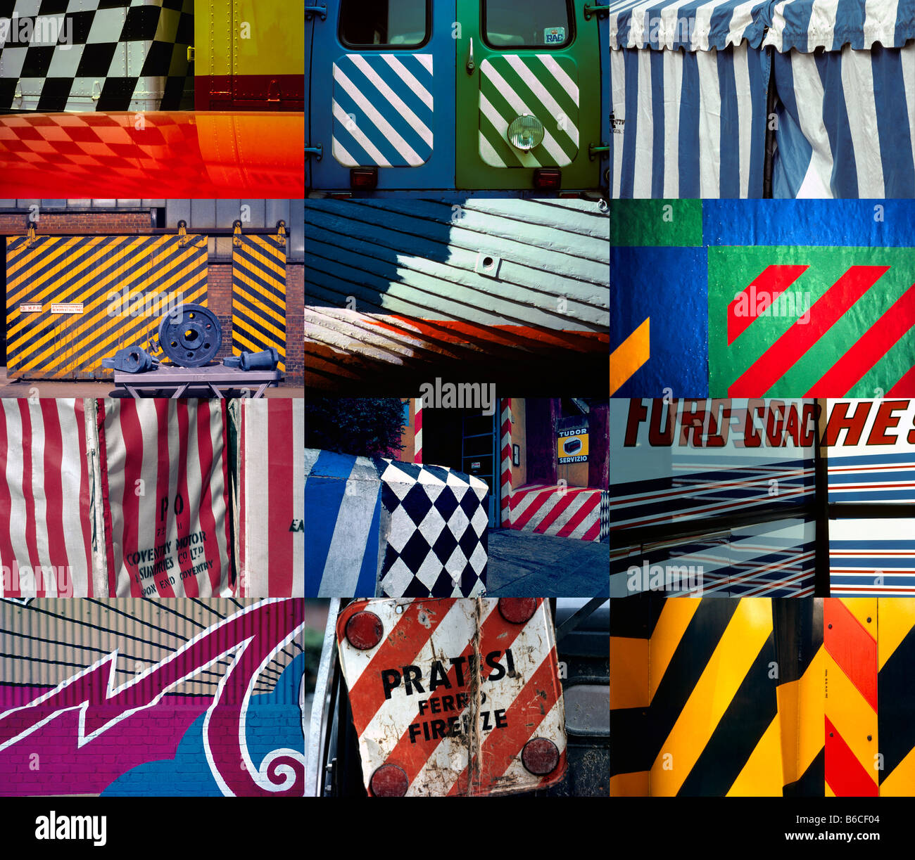 Multiple 12 x Image square format montage - Colour Stripes Abstract. Stock Photo