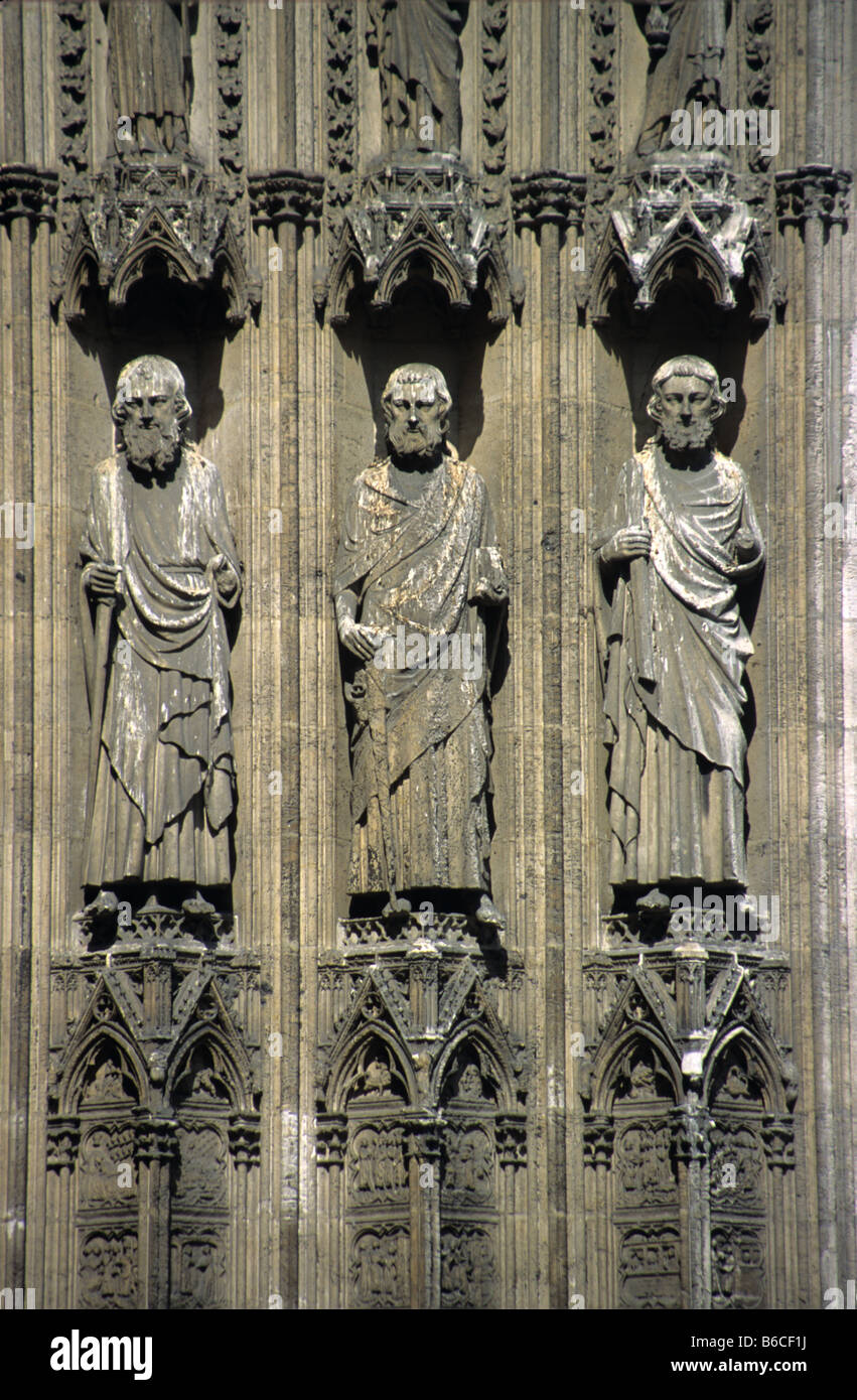 Saint sculptures on the west facade of Rouen Cathedral, Rouen, Normandy, France Stock Photo