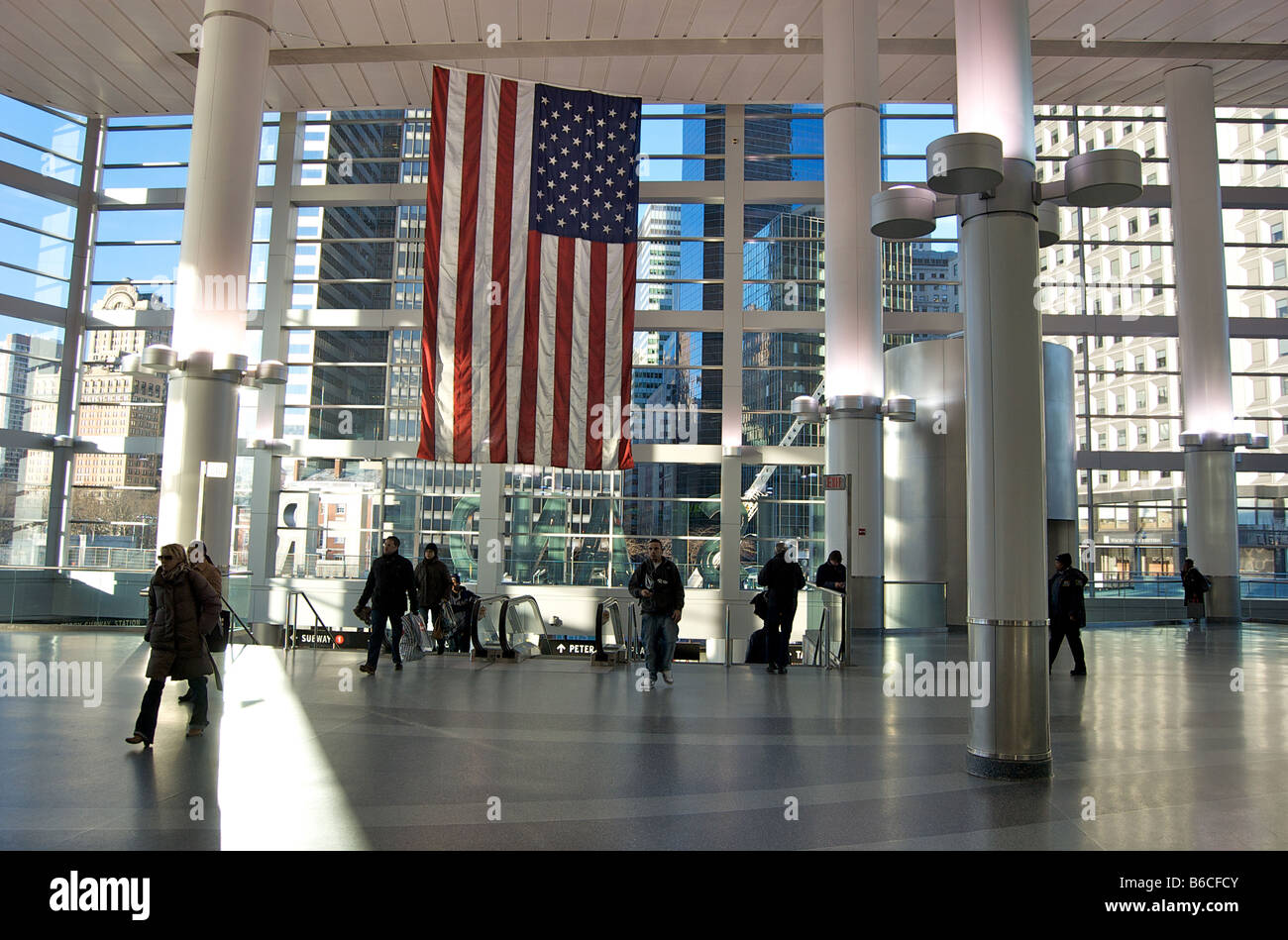 View inside Staten Island Ferry Whitehall Terminal in Lower Manhattan New York (For Editorial Use Only) Stock Photo